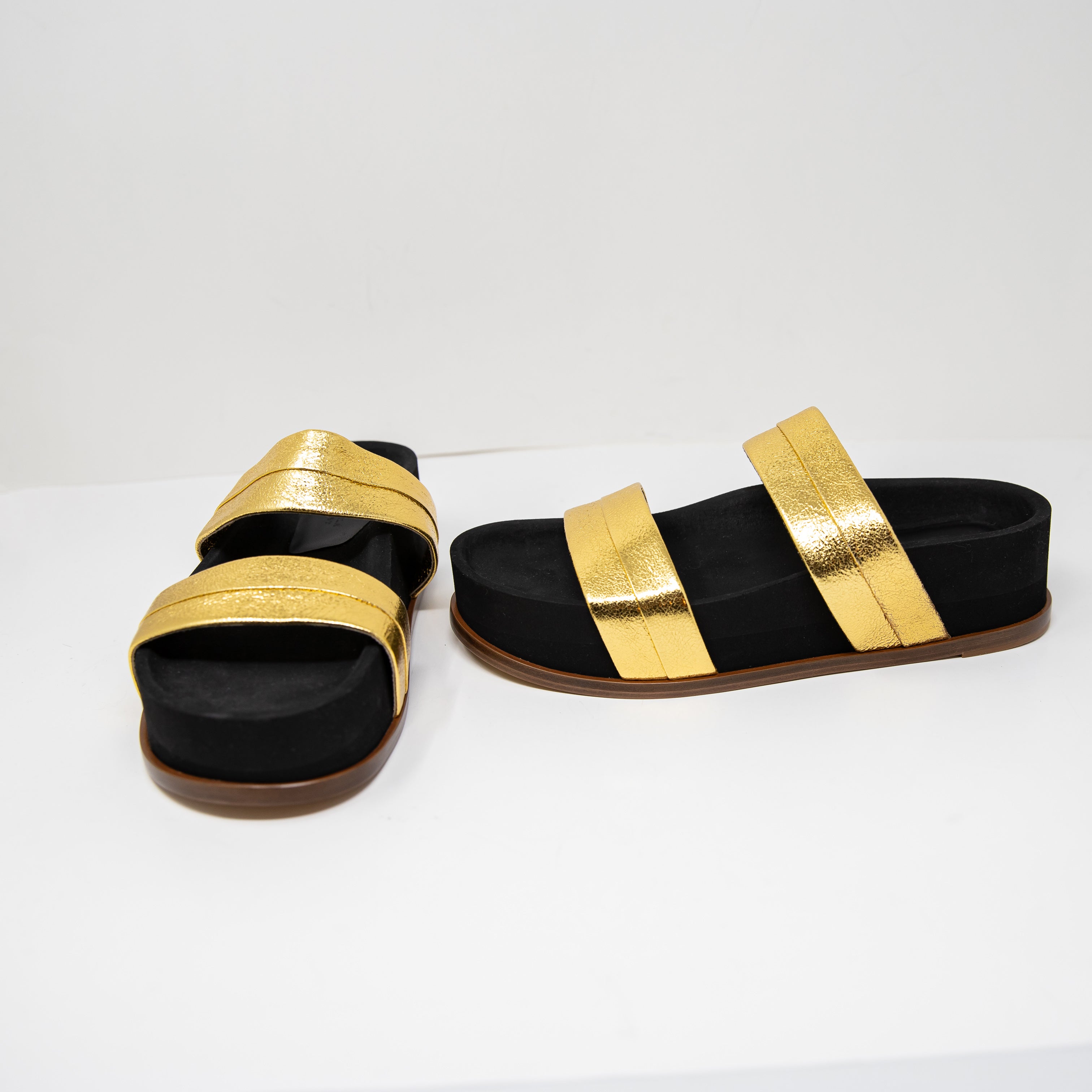 Gabriela Hearst Striker Gold Metallic Nappa Textured Leather Open Toe Slides 10