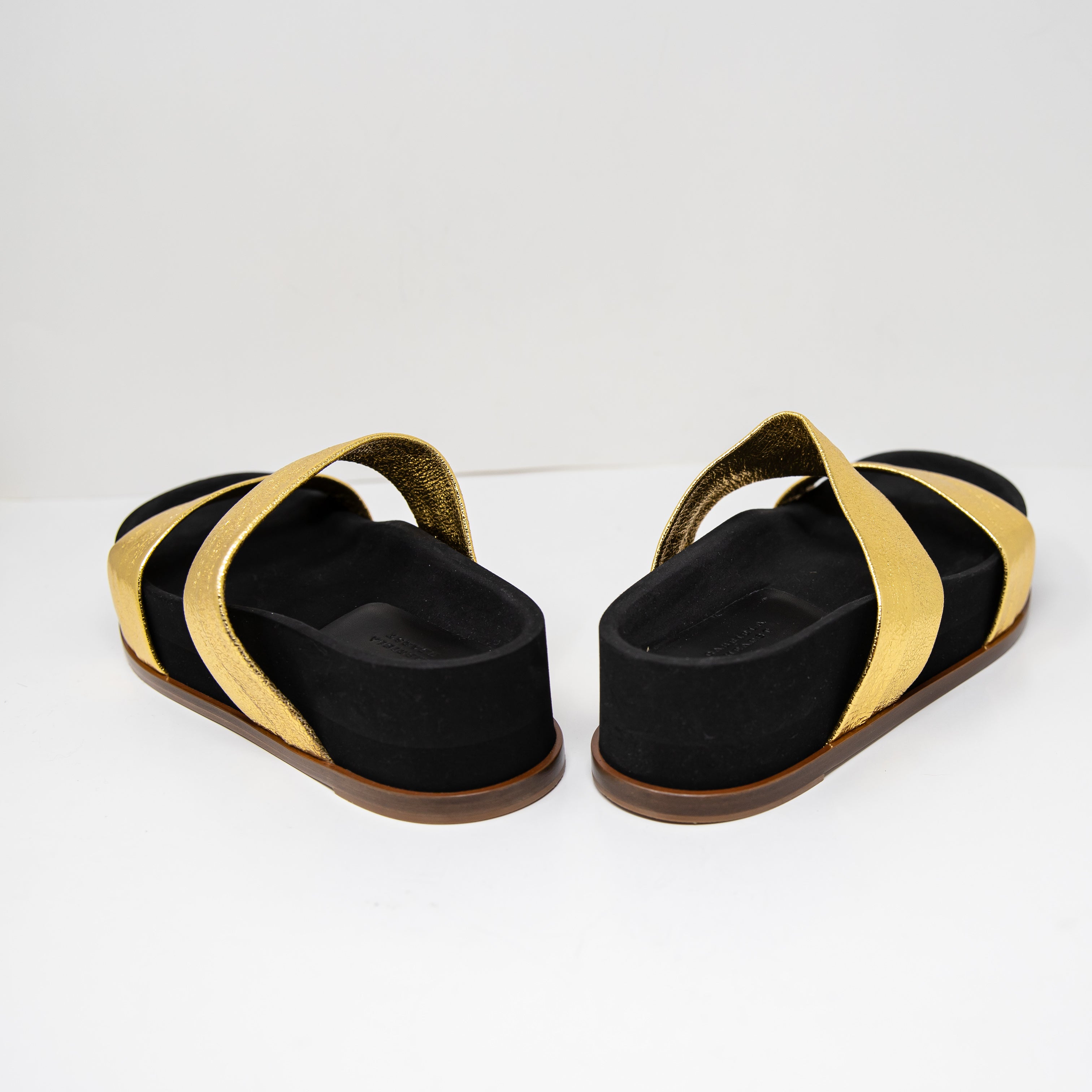 Gabriela Hearst Striker Gold Metallic Nappa Textured Leather Open Toe Slides 10