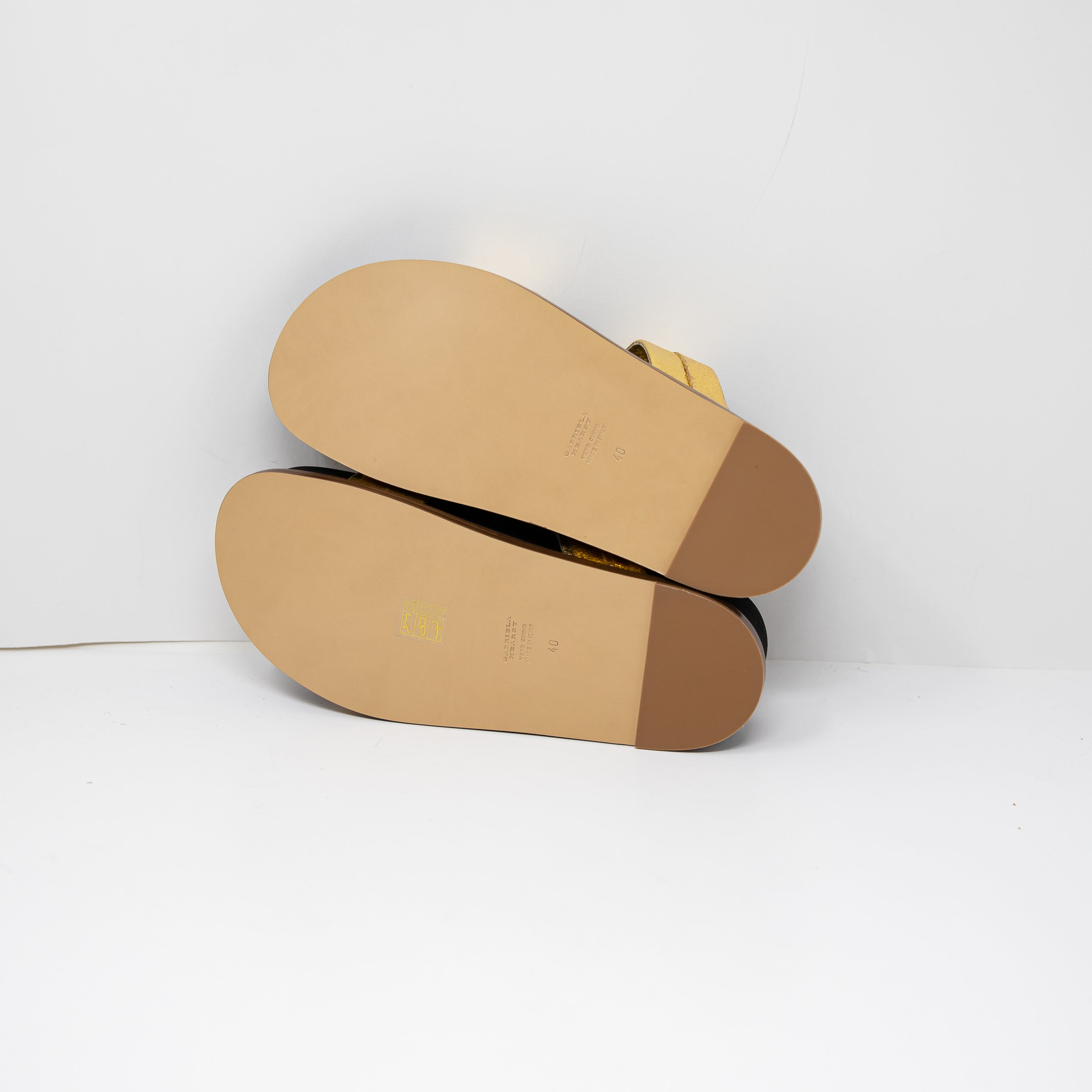 Gabriela Hearst Striker Gold Metallic Nappa Textured Leather Open Toe Slides 10