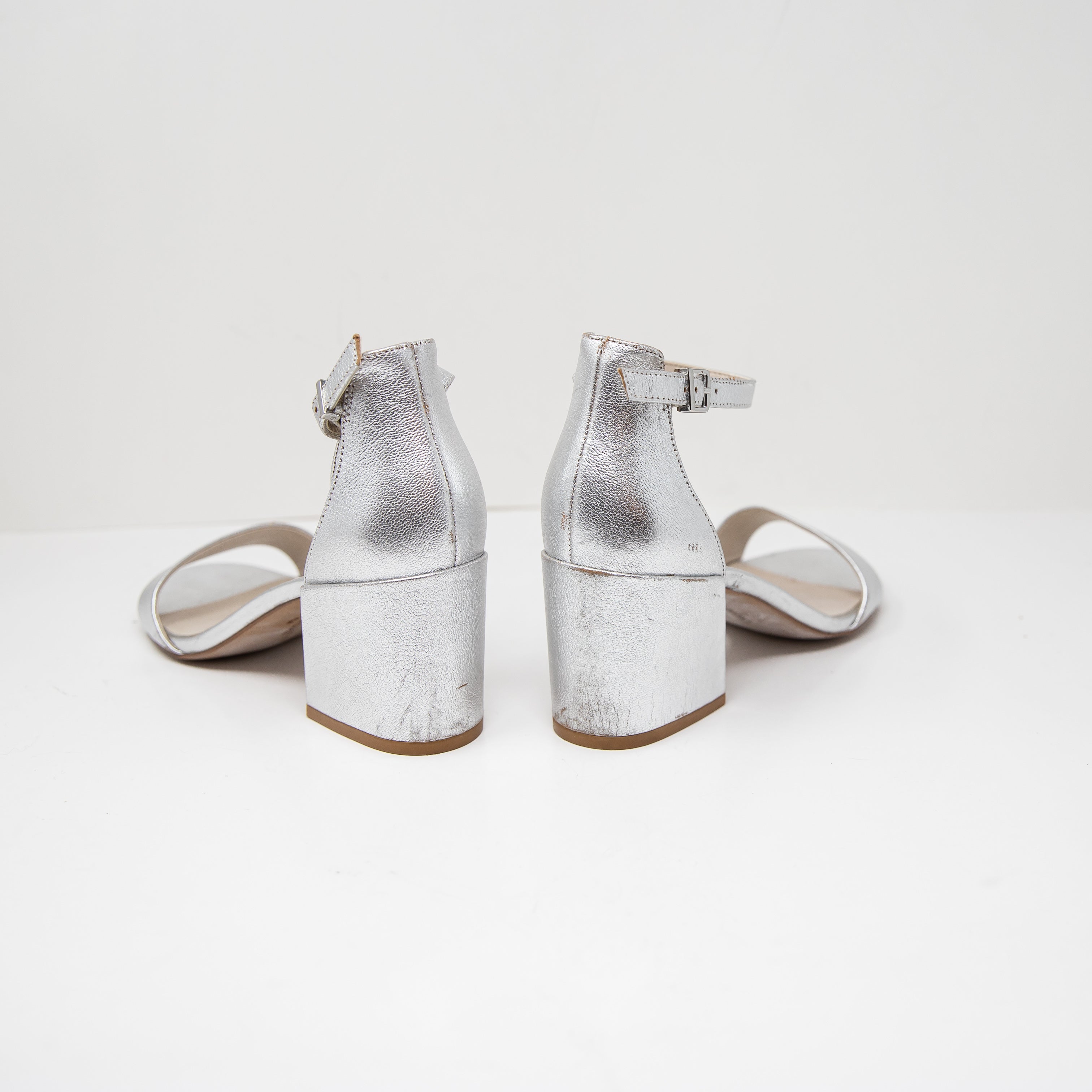 Kenneth Cole Hannon Genuine Leather Block High Heel Open Toe Sandals Shoes 8.5