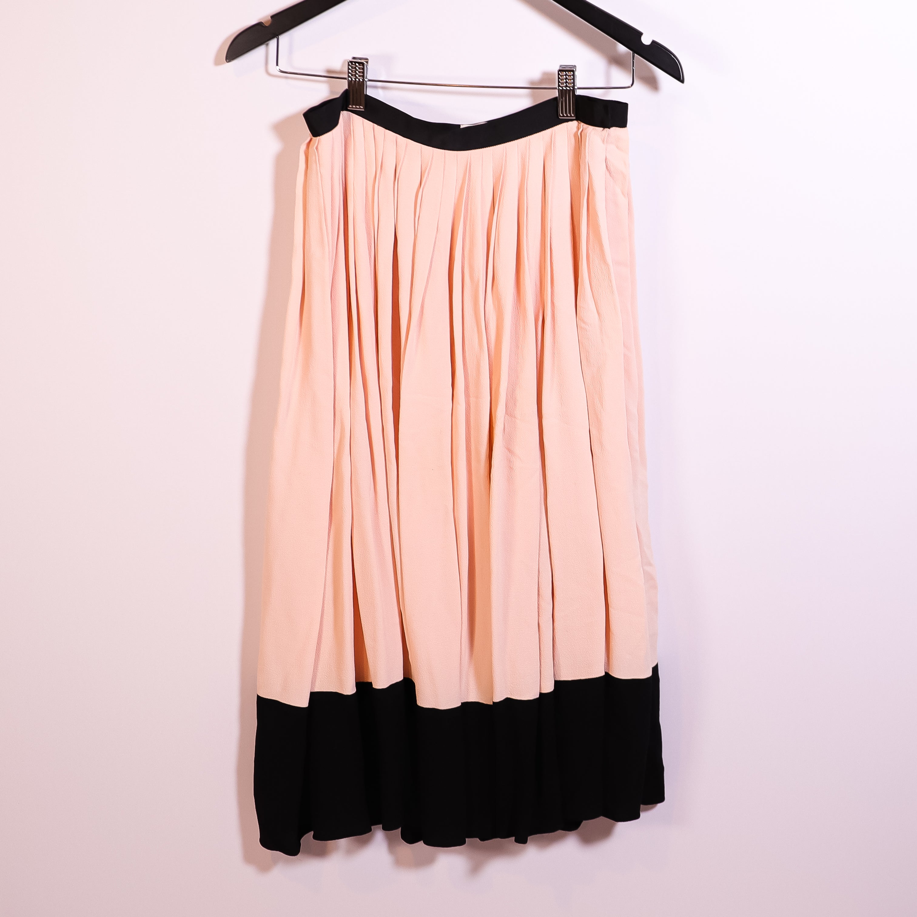 Kate Spade Pink Black Two Tone Colorblock Accordion Pleated Crepe Midi Skirt 2