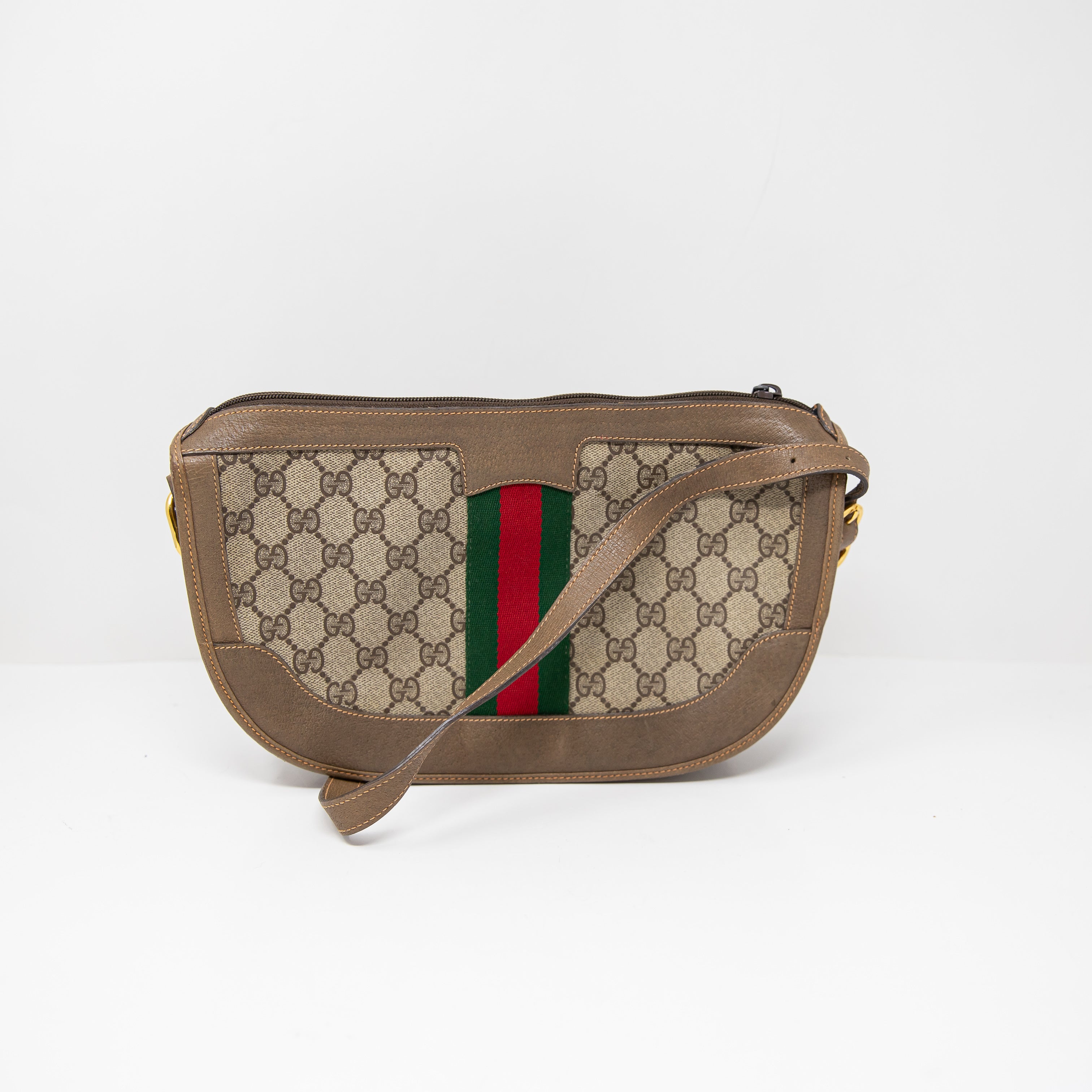 Gucci Bree Mini Vintage GG Monogram Coated Canvas Leather Crossbody Purse Bag