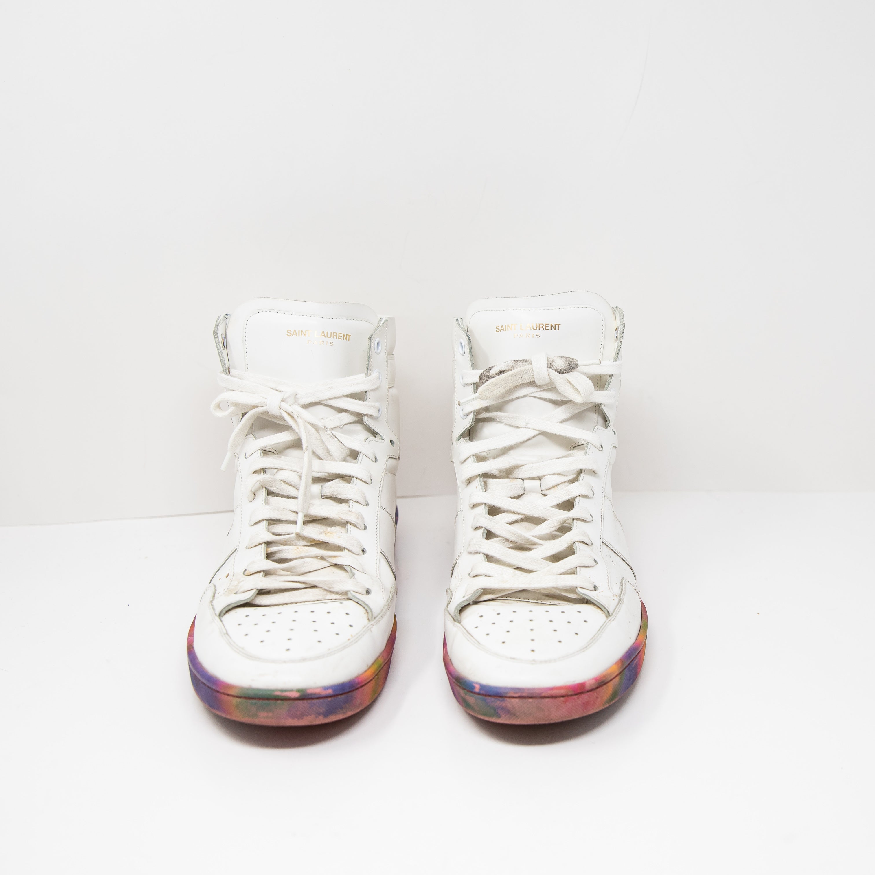 Saint Laurent Paris Genuine Leather High Top Trainers Sneakers Multi Color Sole