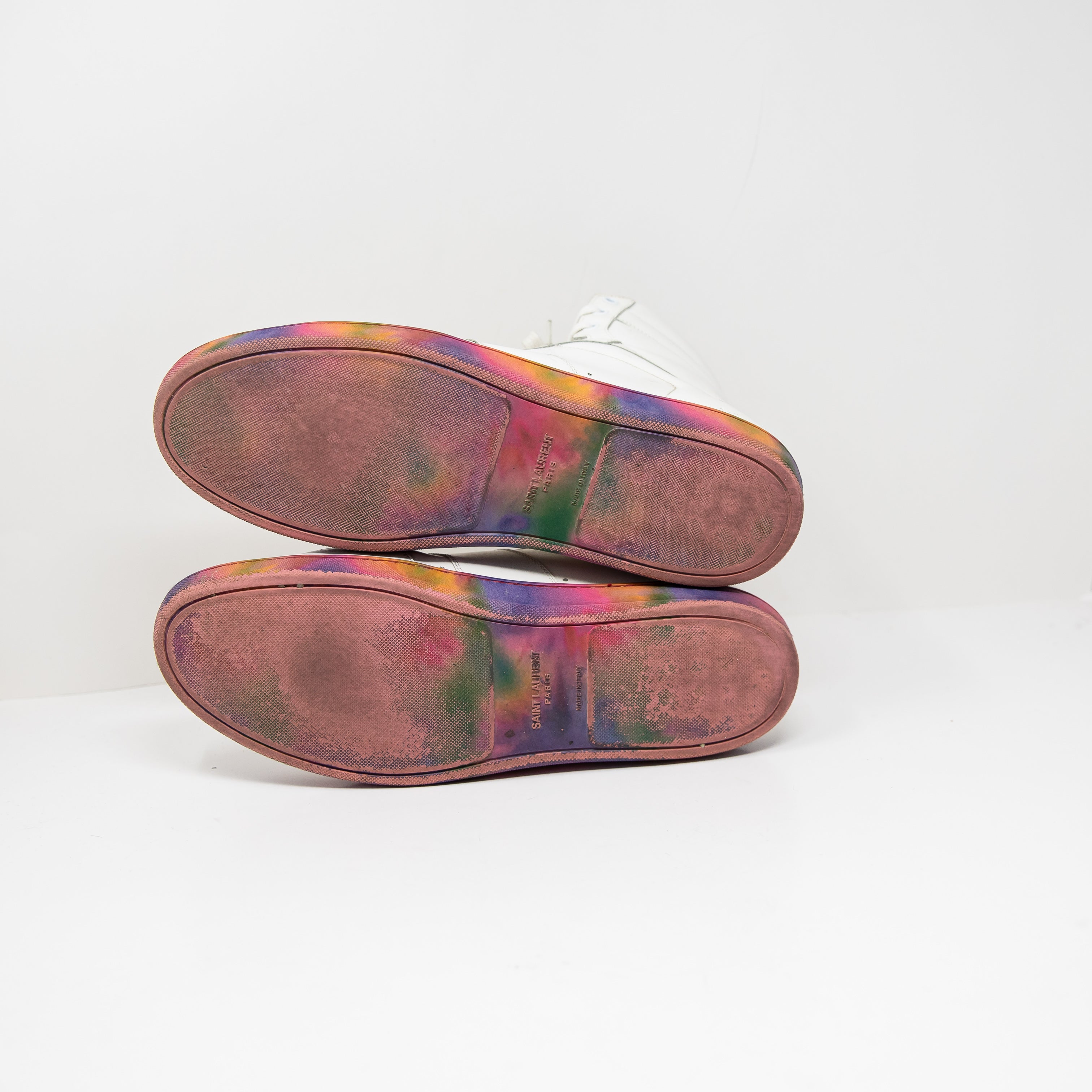 Saint Laurent Paris Genuine Leather High Top Trainers Sneakers Multi Color Sole