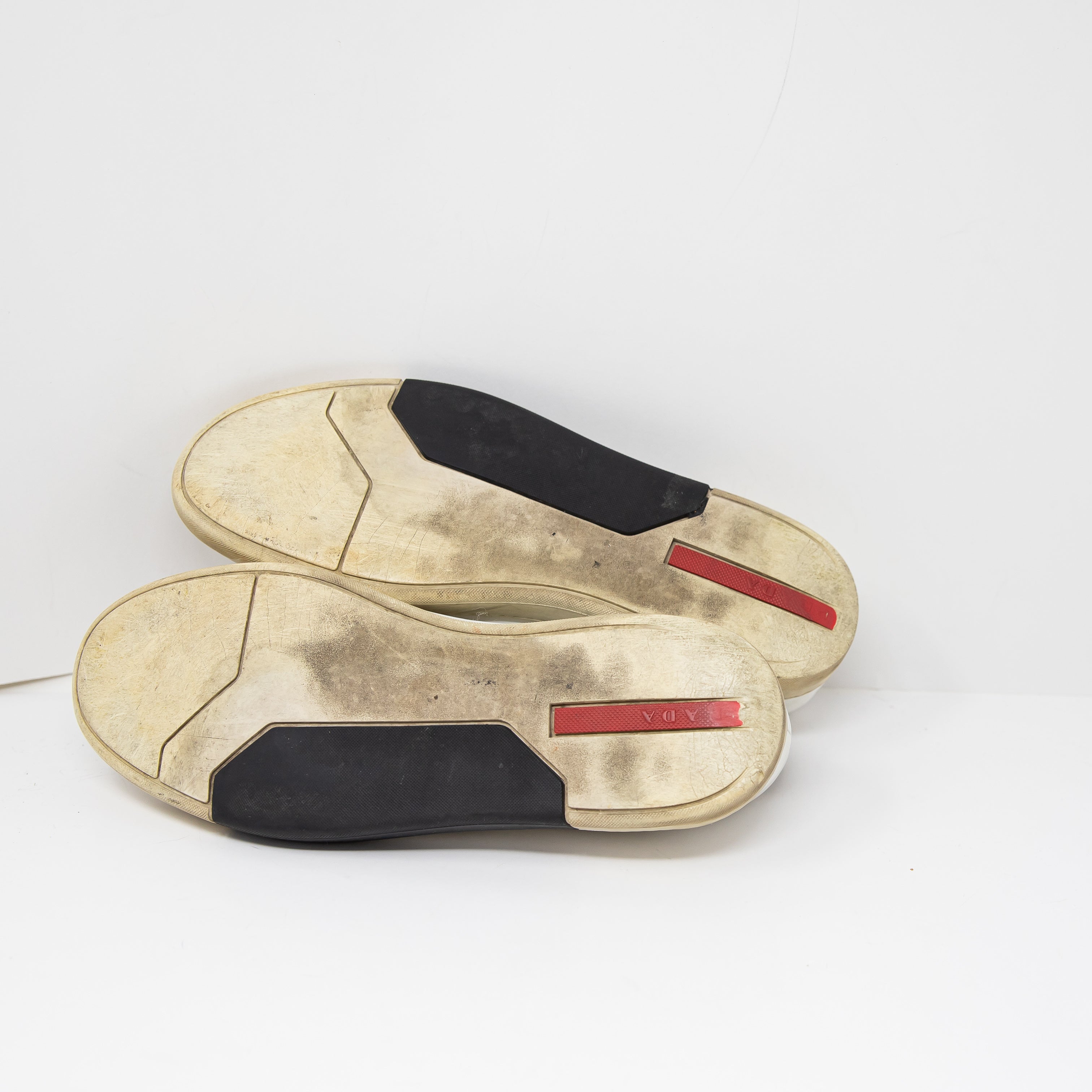 Prada Men's Genuine Leather Lace Up Low Top Trainers Sneakers Shoes White Black