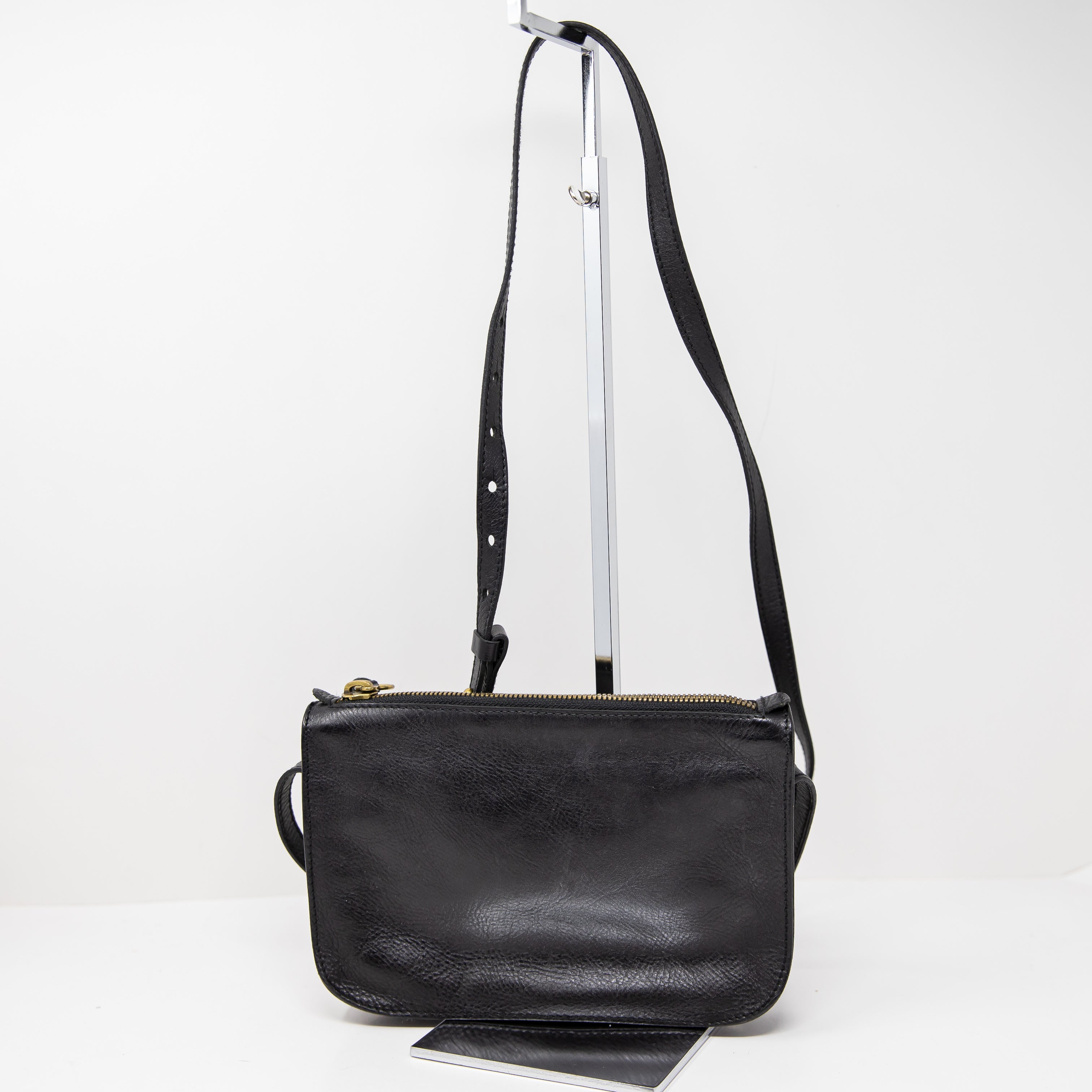 Madewell The Simple Crossbody Shoulder Genuine Leather Purse Bag Black Gold