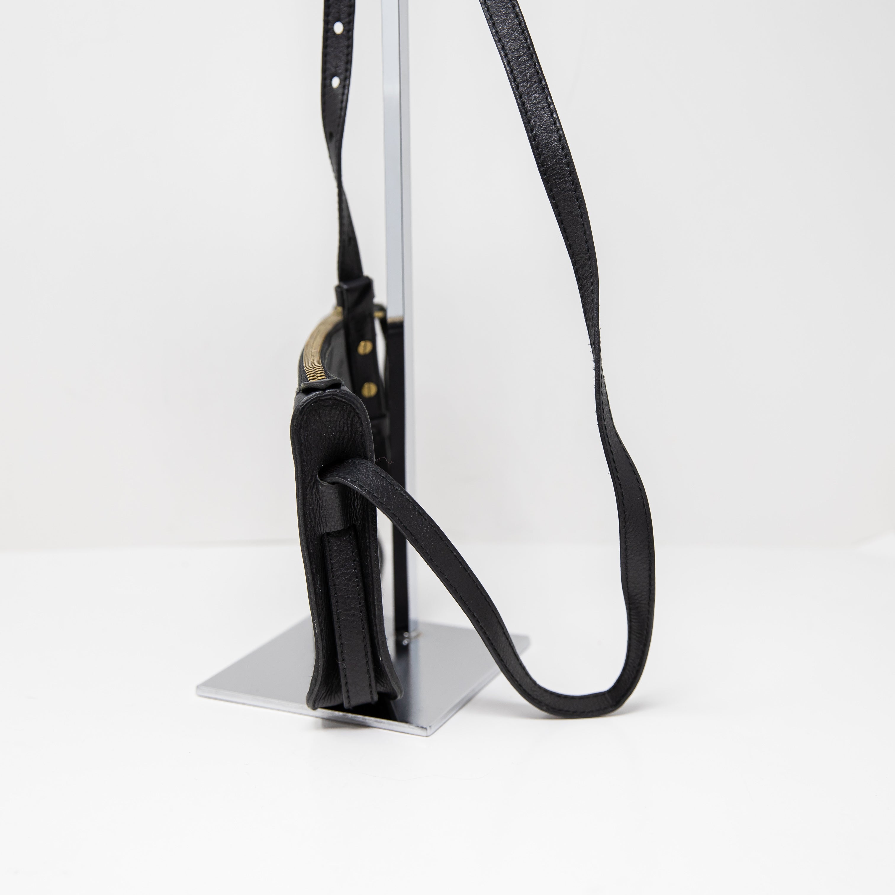 Madewell The Simple Crossbody Shoulder Genuine Leather Purse Bag Black Gold