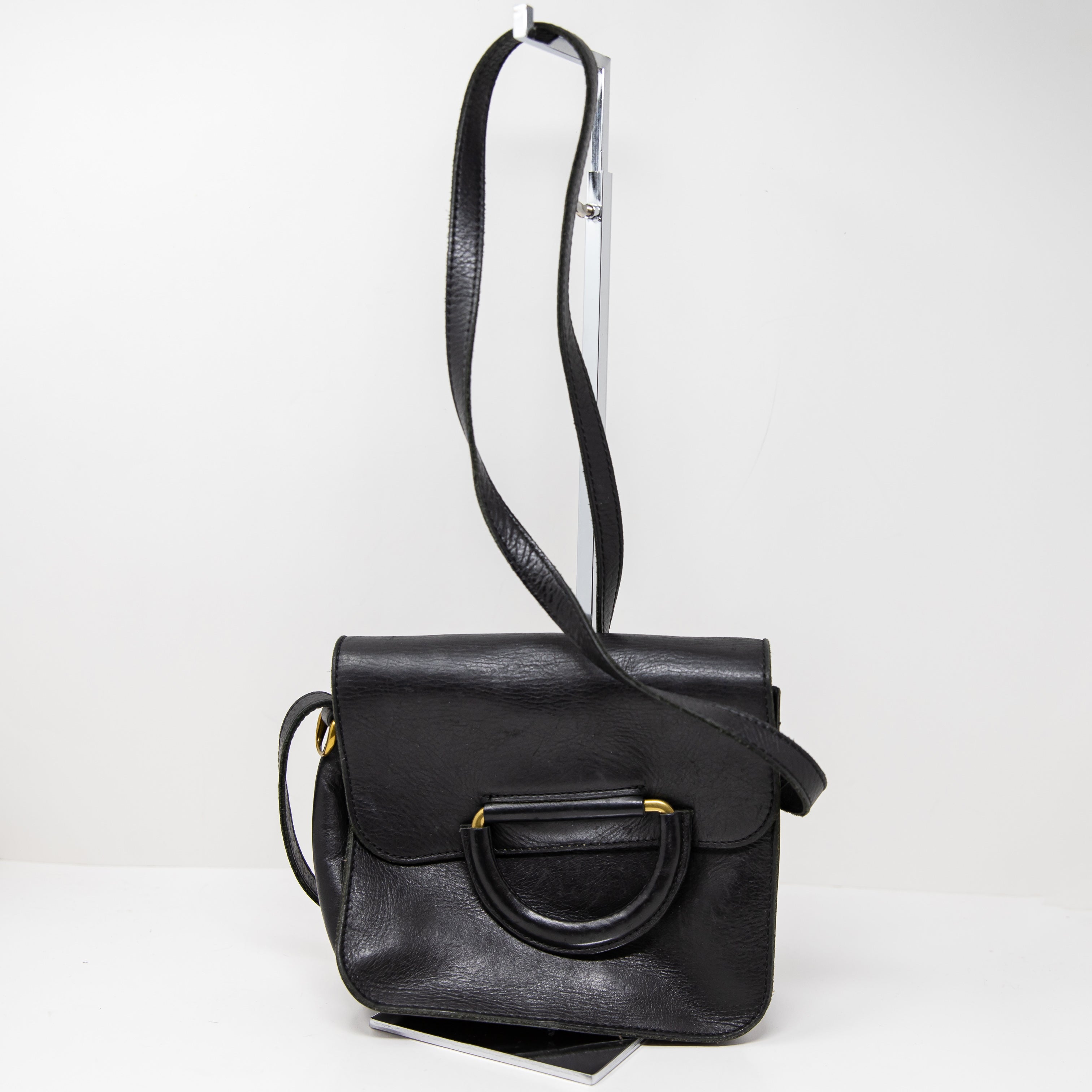 Madewell The Holland Shoulder Crossbody Purse Bag Genuine Leather Black Gold