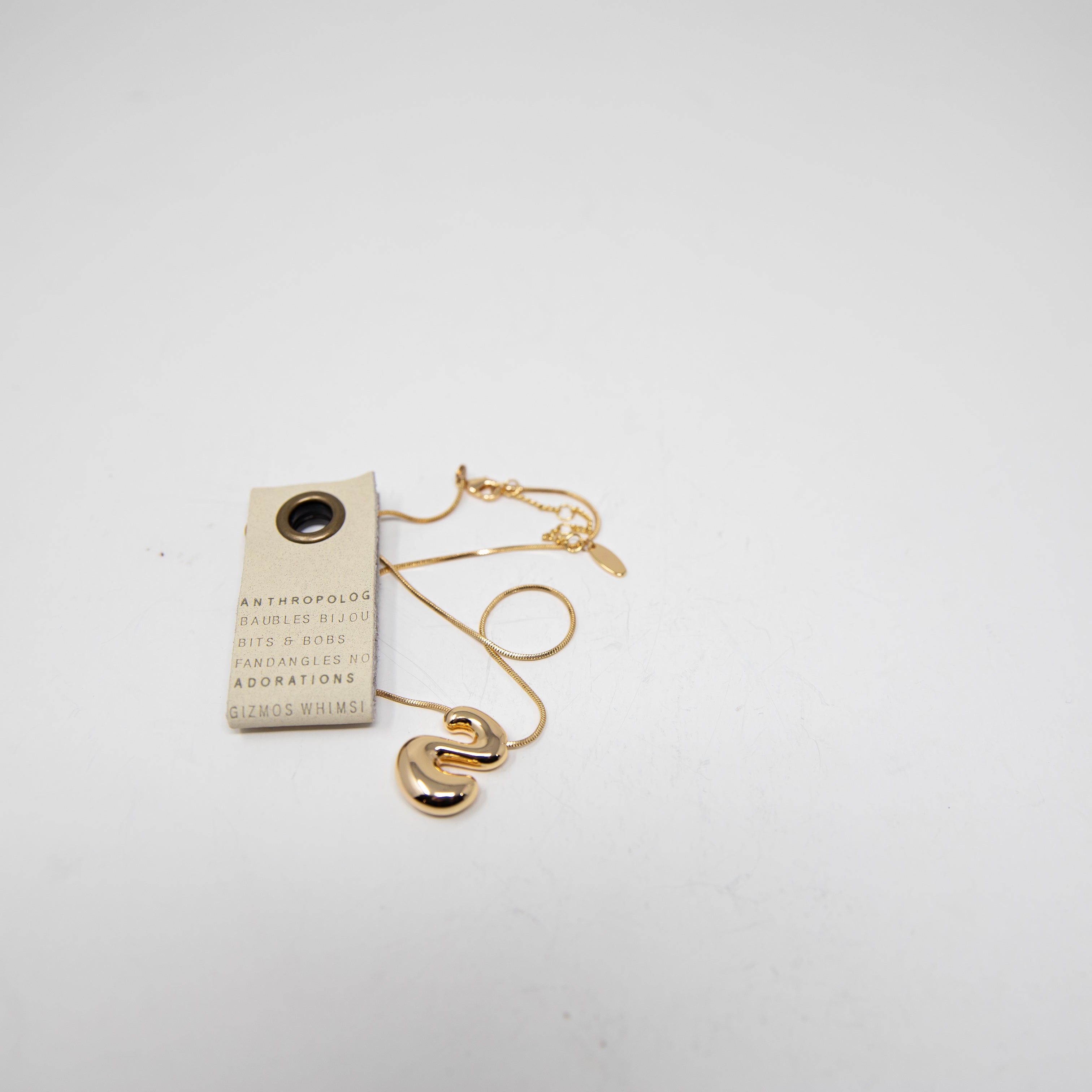 NEW Anthropologie Bubble Letter 'S' Monogram 14k Yellow Gold Plated Necklace