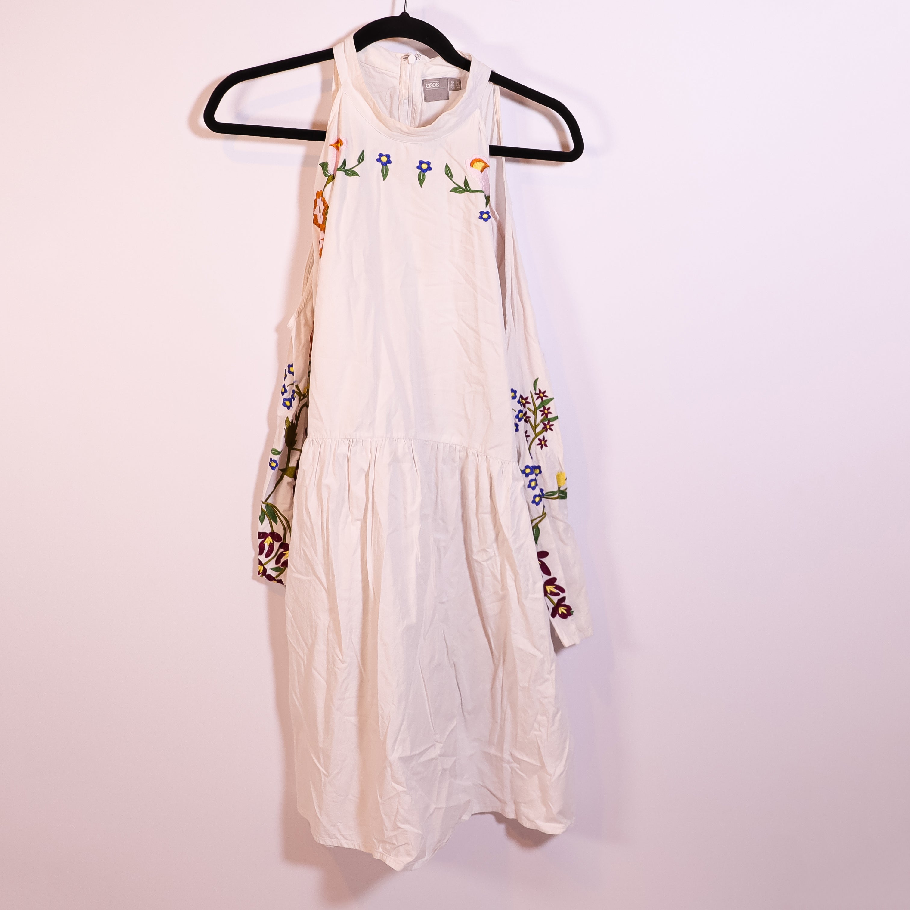 ASOS Floral Flower Embroidered Print Pattern Could Shoulder Pullover Mini Dress