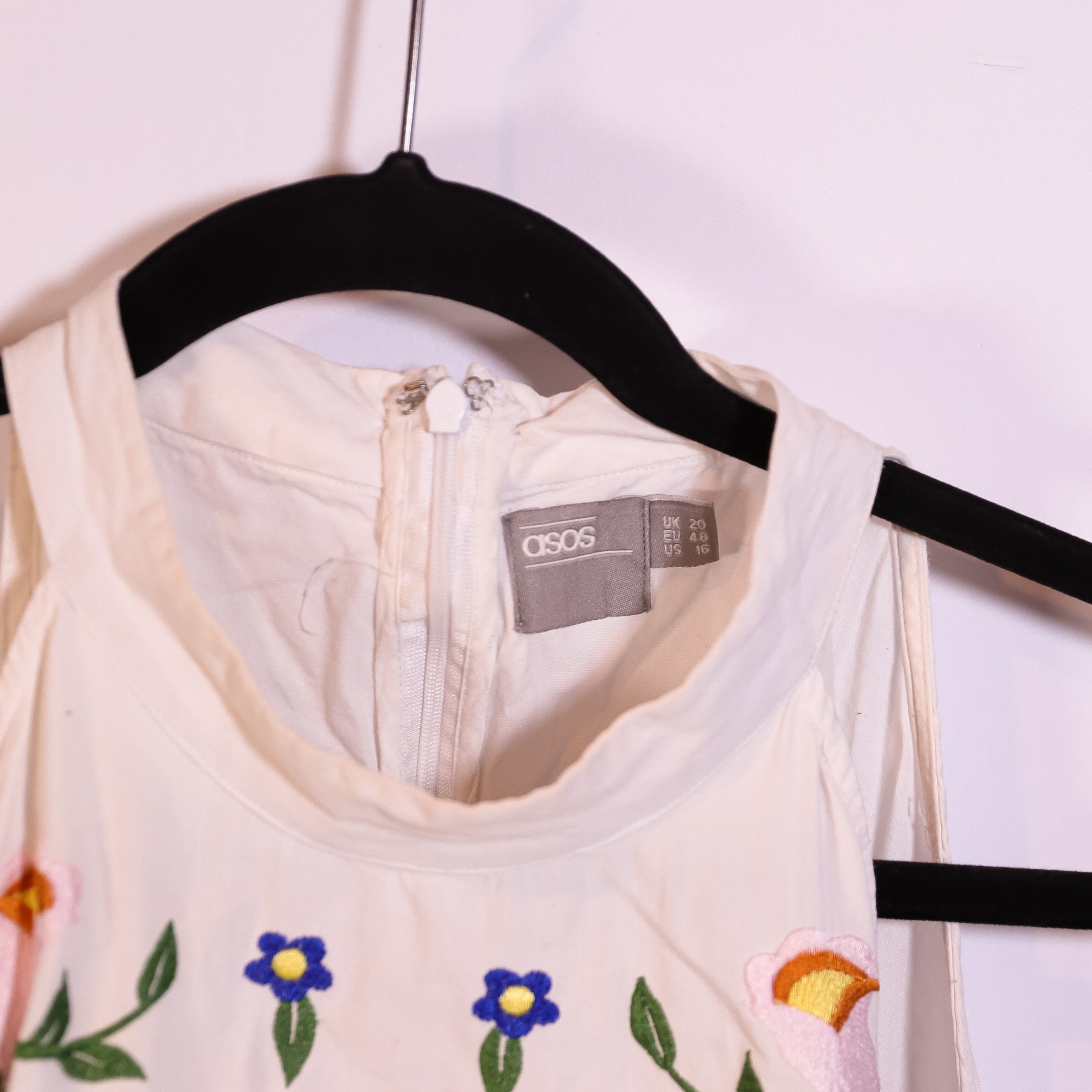 ASOS Floral Flower Embroidered Print Pattern Could Shoulder Pullover Mini Dress