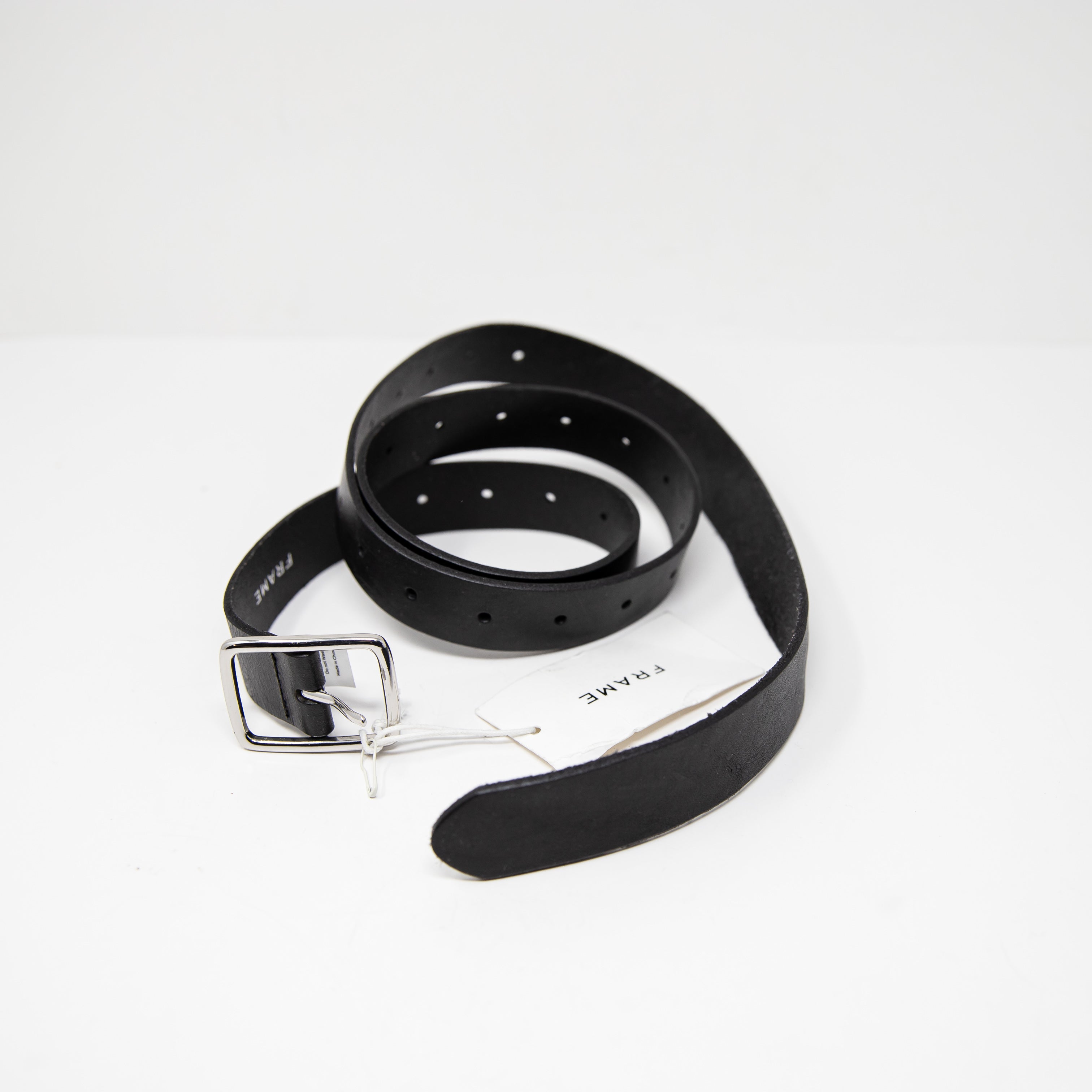 NEW Frame Extreme Extended Tab Genuine Leather Belt Black Silver Small