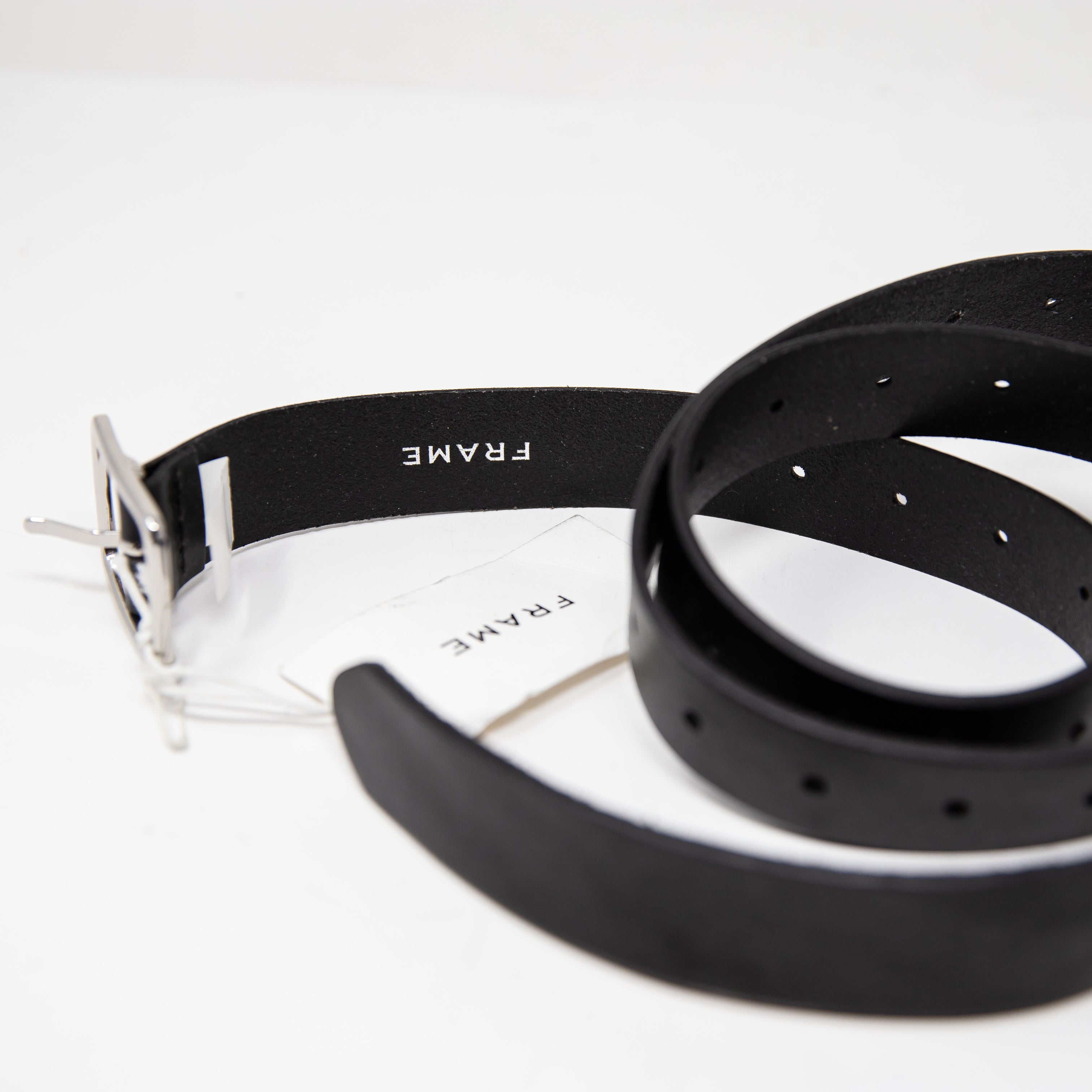 NEW Frame Extreme Extended Tab Genuine Leather Belt Black Silver Small