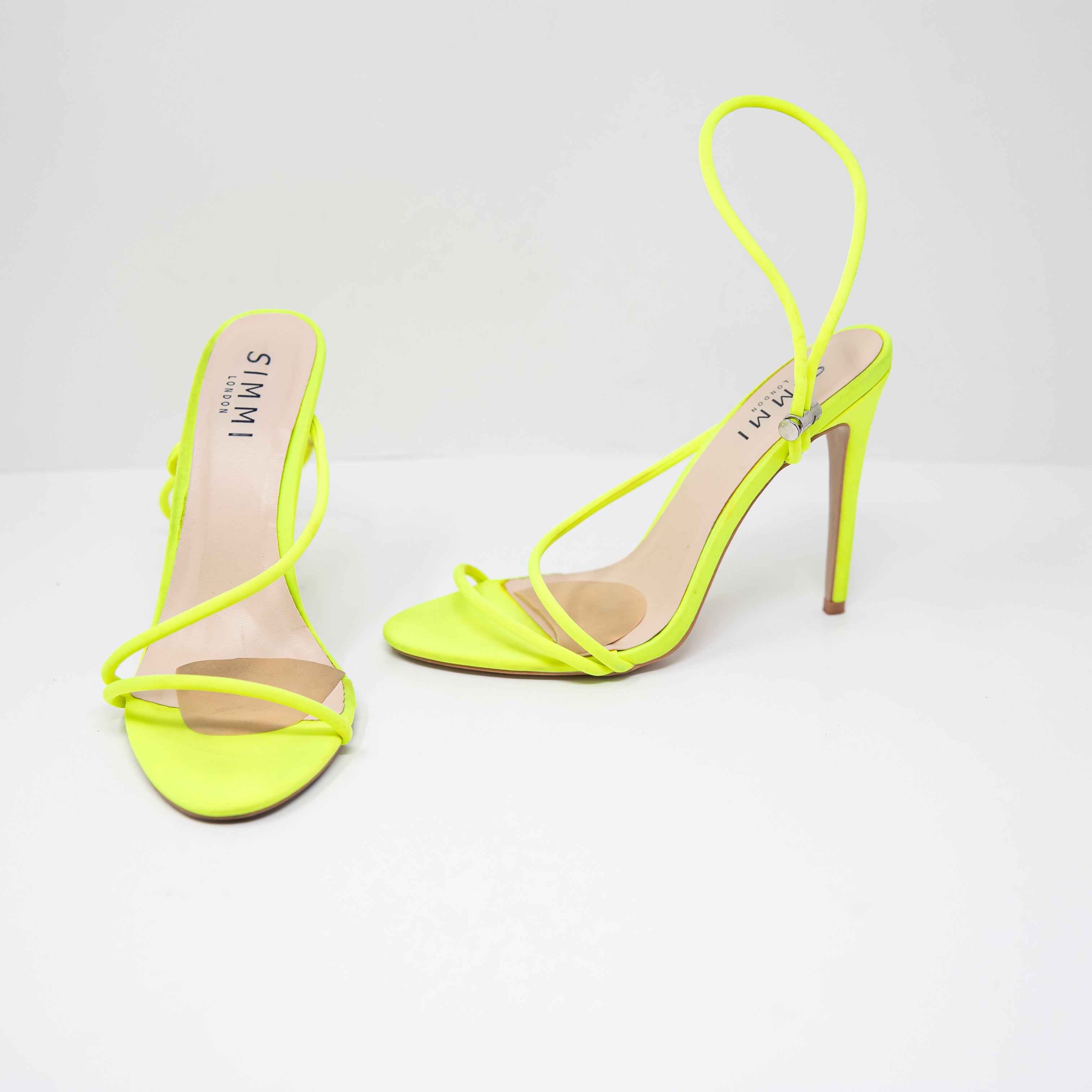 Simmi London Cassie Neon Yellow Neoprene Open Toe Strappy High Heels Shoes 6