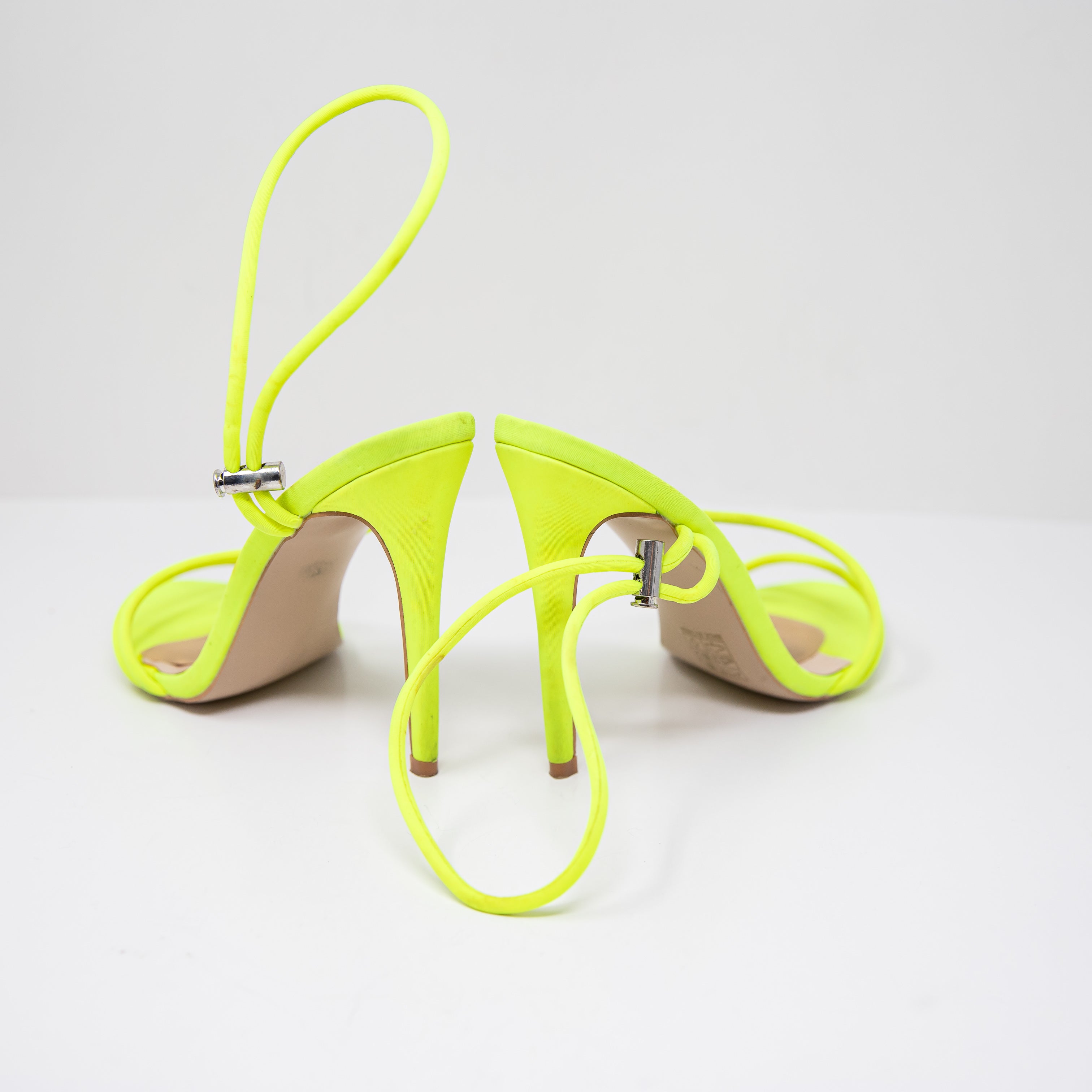 Simmi London Cassie Neon Yellow Neoprene Open Toe Strappy High Heels Shoes 6