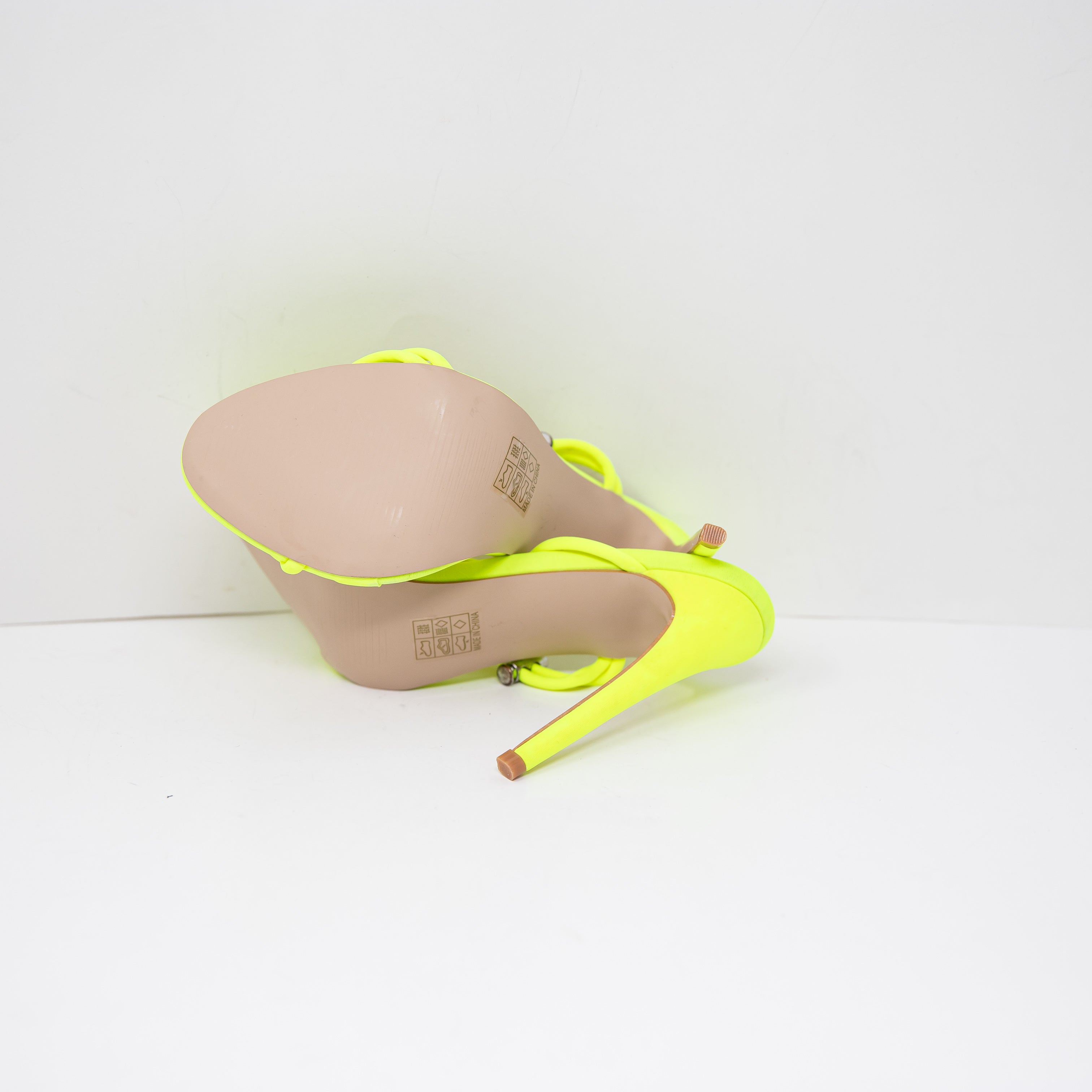 Simmi Cassie Neon Yellow Neoprene Open Toe Strappy Sandals High Heels Shoes 6