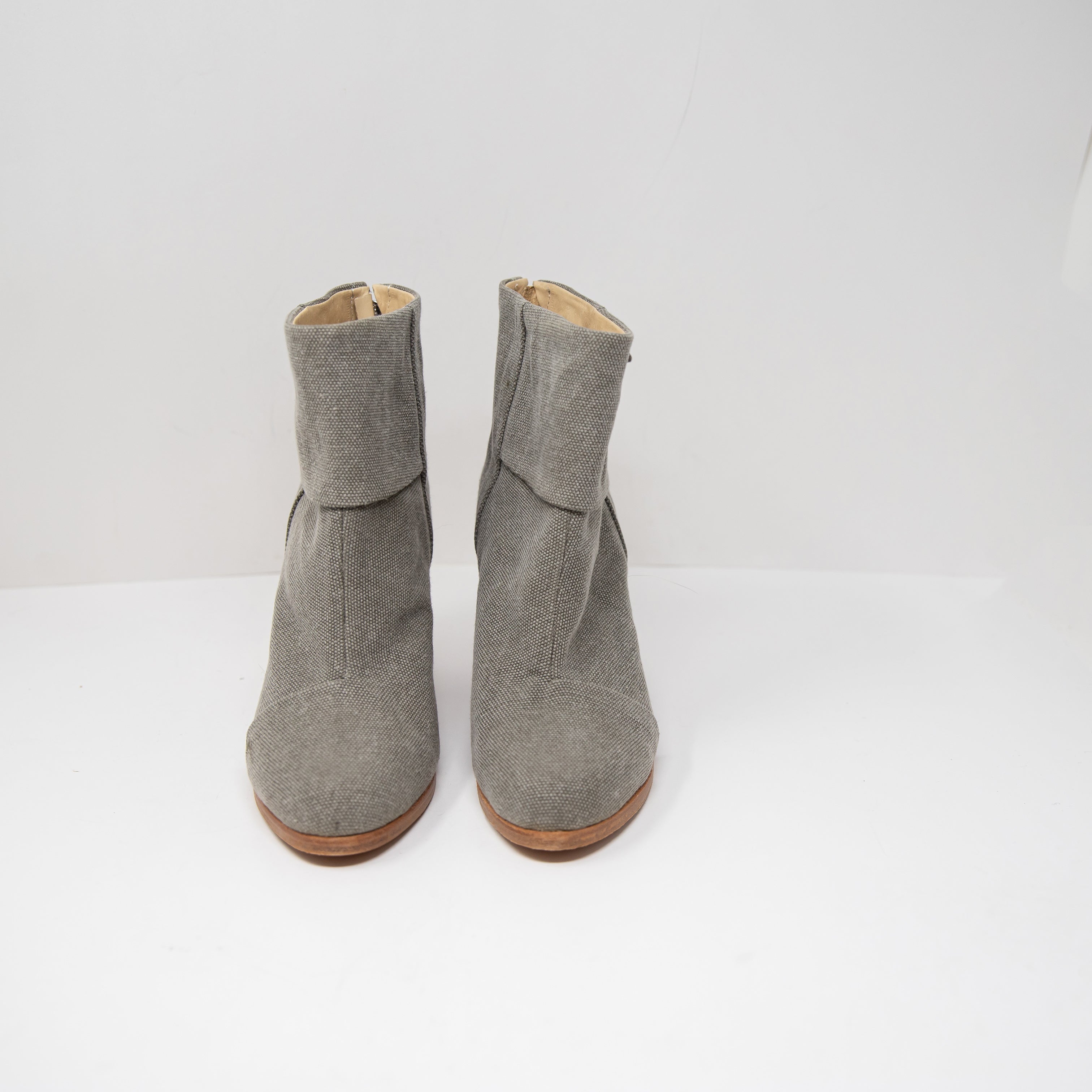 NEW Rag & Bone Newbury Italian Canvas Stonewall Ankle Stacked Heel Booties Gray