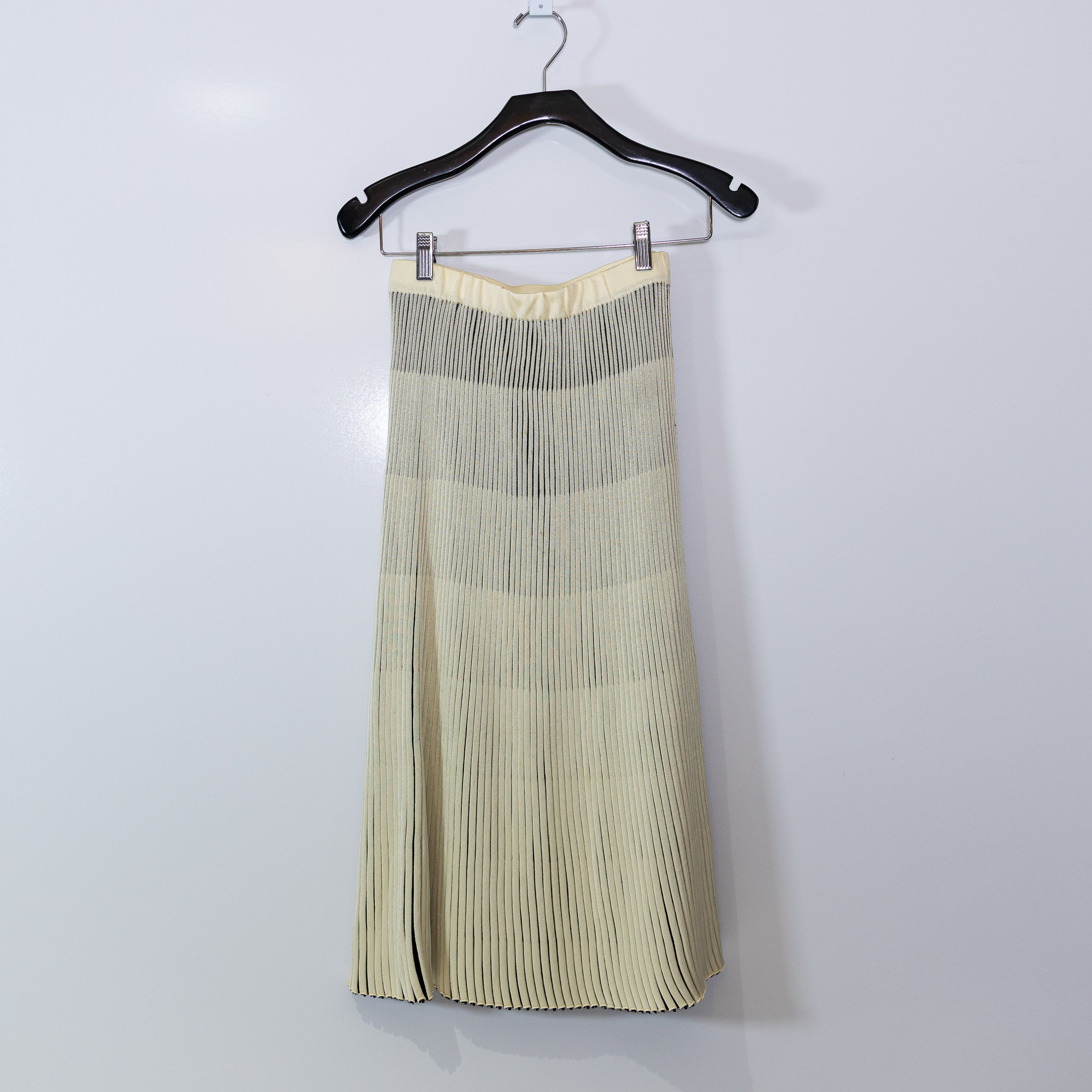 Christian Wijnants Wool Blend Stretch Knit Pleated Midi Skirt Ivory Black S