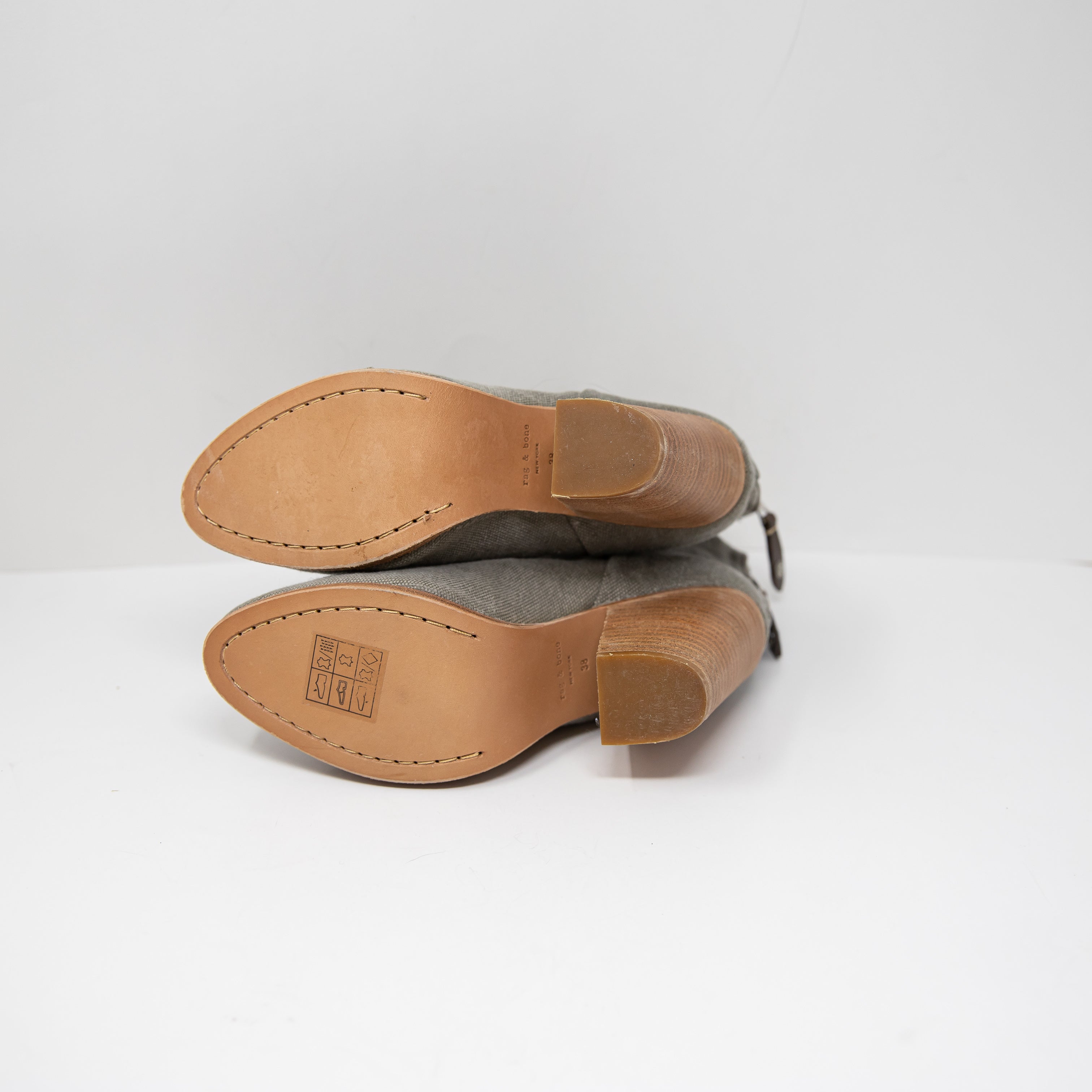 NEW Rag & Bone Newbury Italian Canvas Stonewall Ankle Stacked Heel Booties Gray