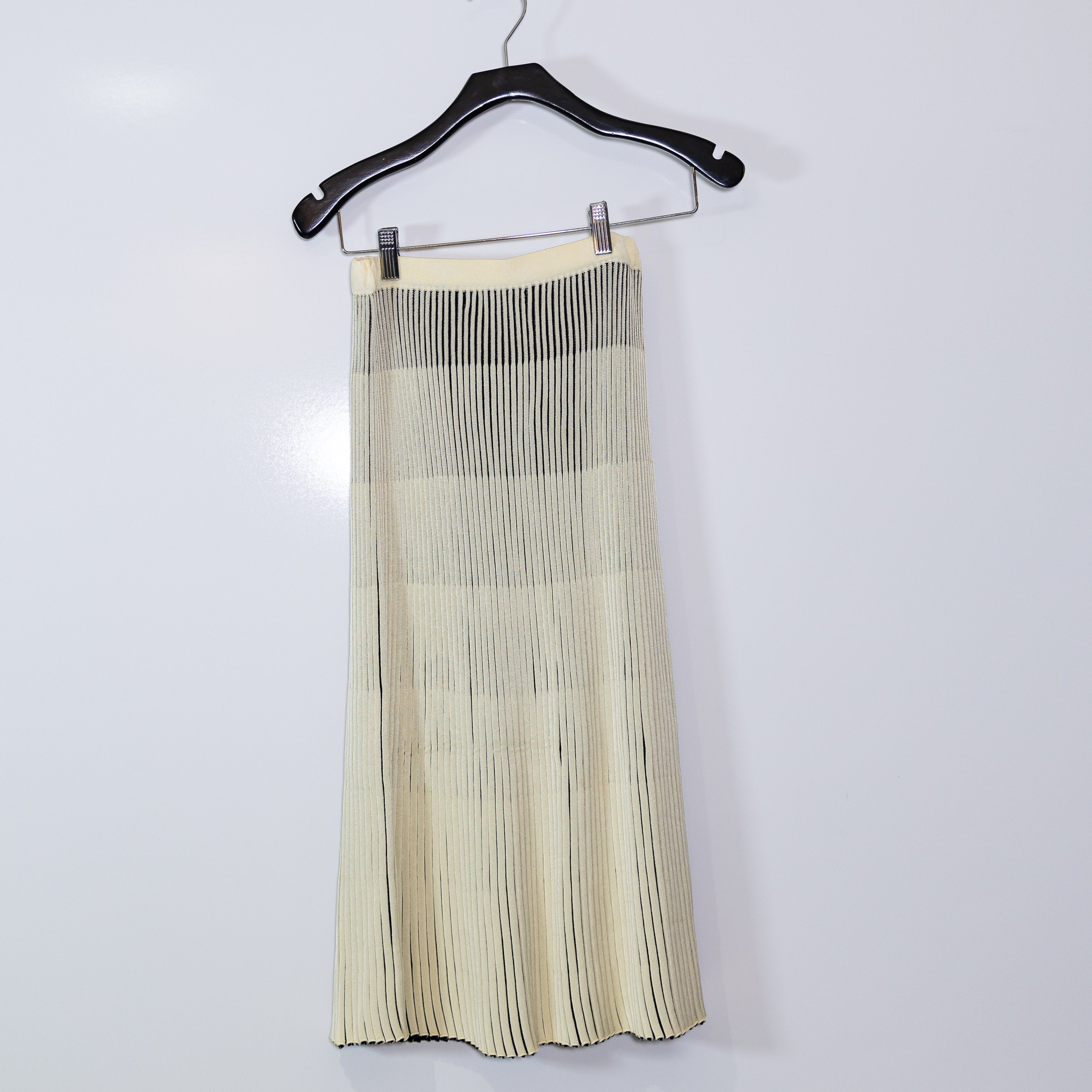 Christian Wijnants Wool Blend Stretch Knit Pleated Midi Skirt Ivory Black S