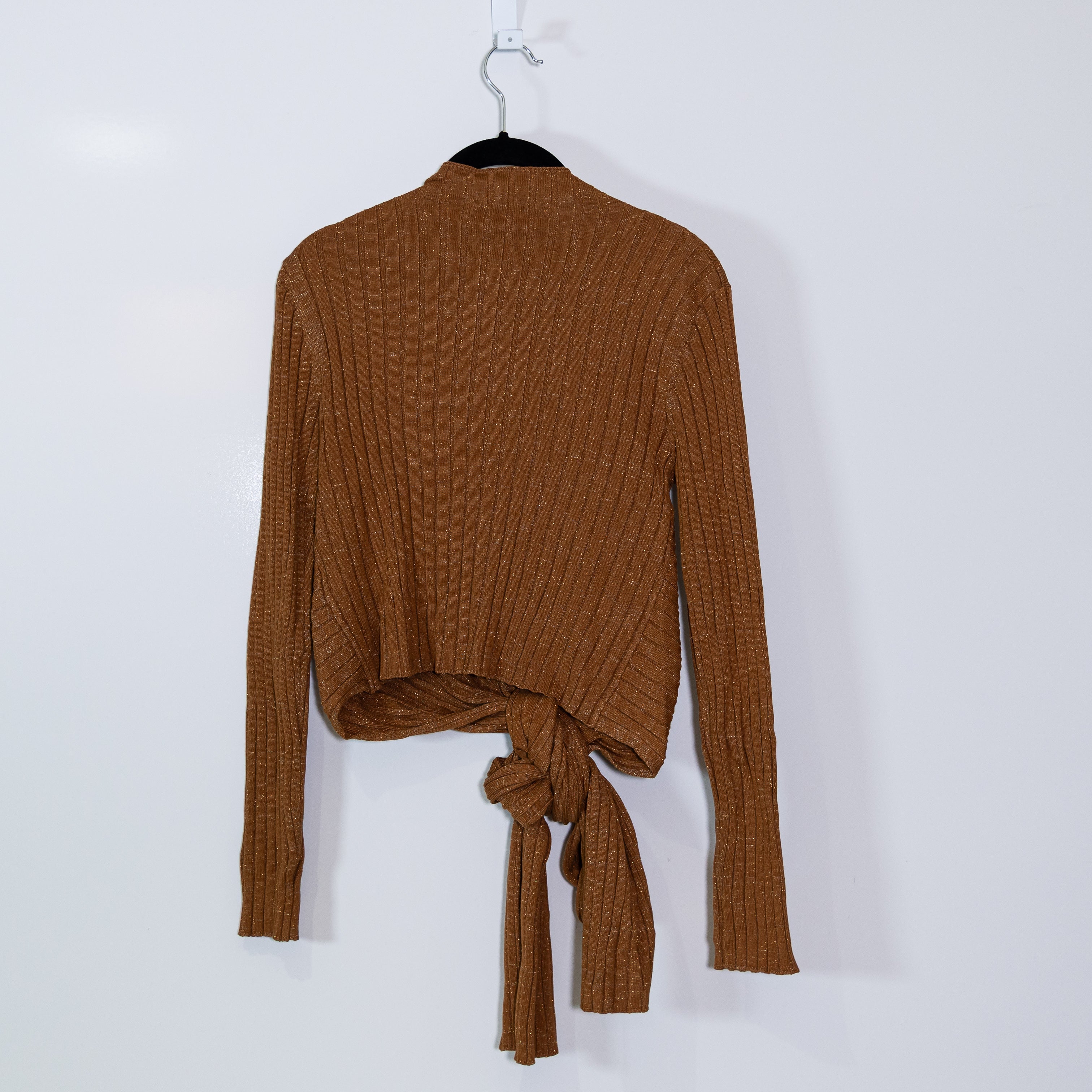 Significant Other Goldie Ribbed Stretch Knit Mock Neck Tie Twist Front Sweater 6