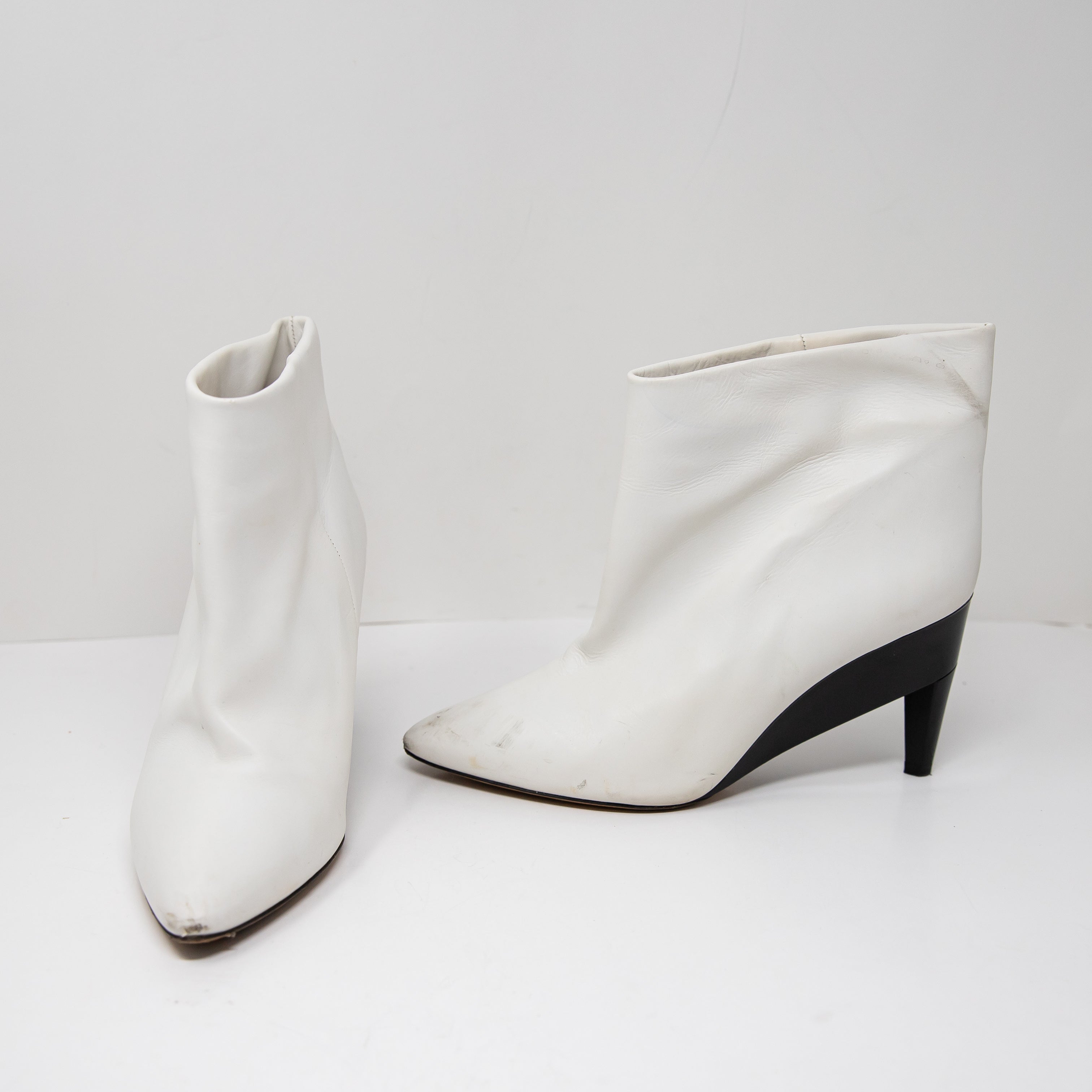 Isabel Marant Dlyvee Genuine Leather Geometric Heel Ankle Booties Shoes White 10
