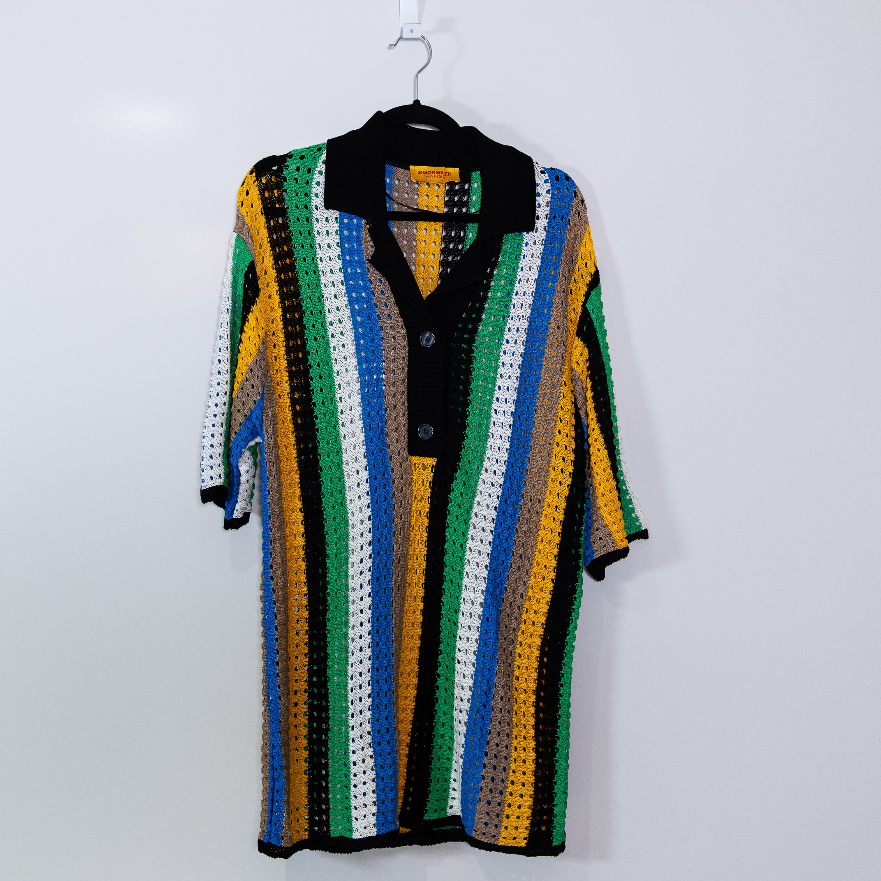 Simon Miller x Mango Oversize Openwork Knit Sweater Collared Polo Shirt Stripe S