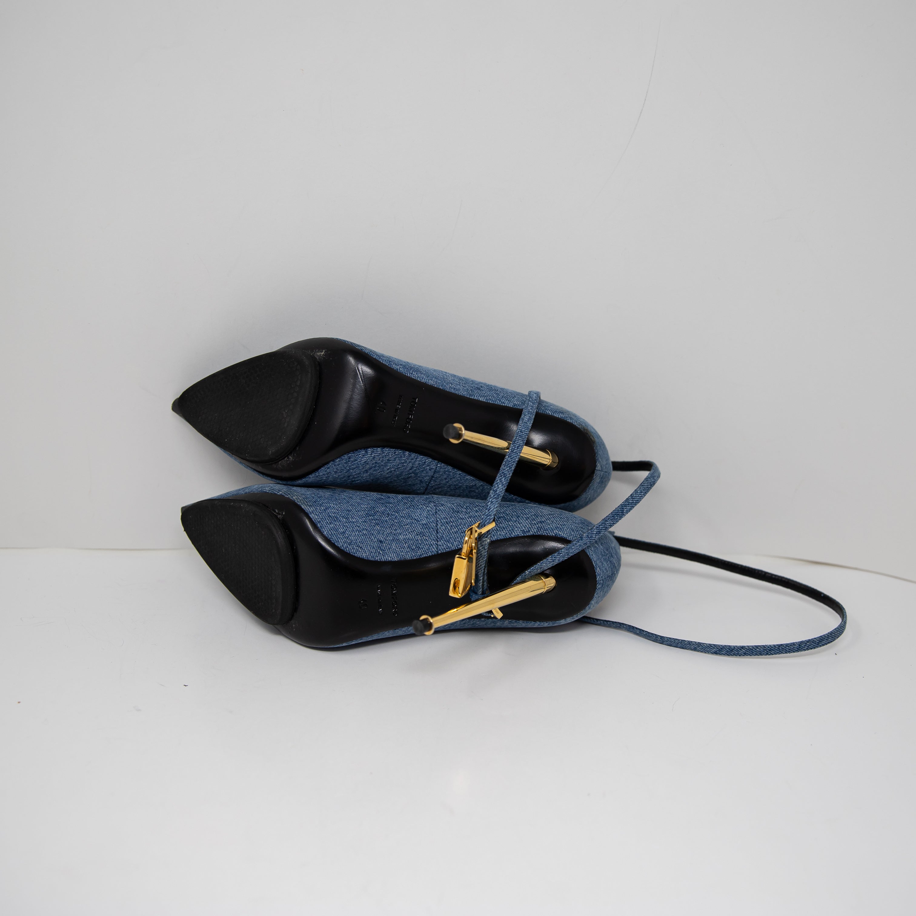 Tom Ford 105mm Denim Jean Padlock Ankle Wrap Stiletto Pumps Heels Shoes Blue 10