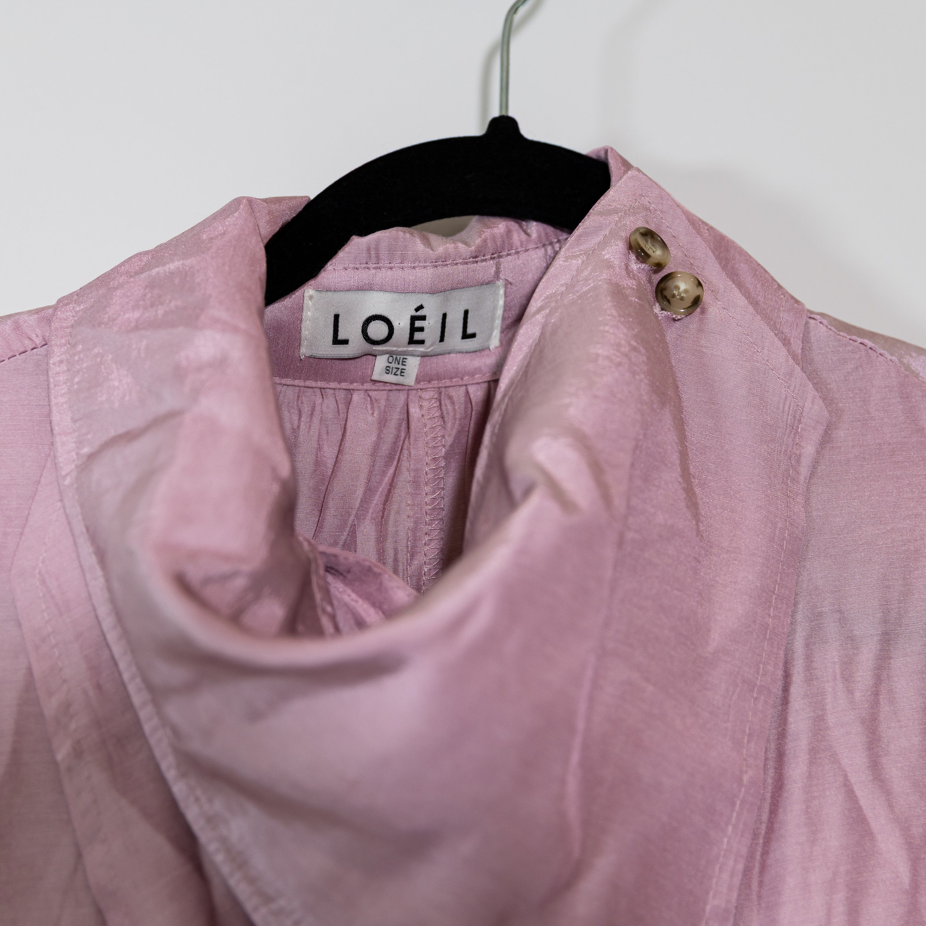 Loeil Silk Blend Wrap Scarf Neck Long Sleeve Lightweight Blouse Lilac Purple OS