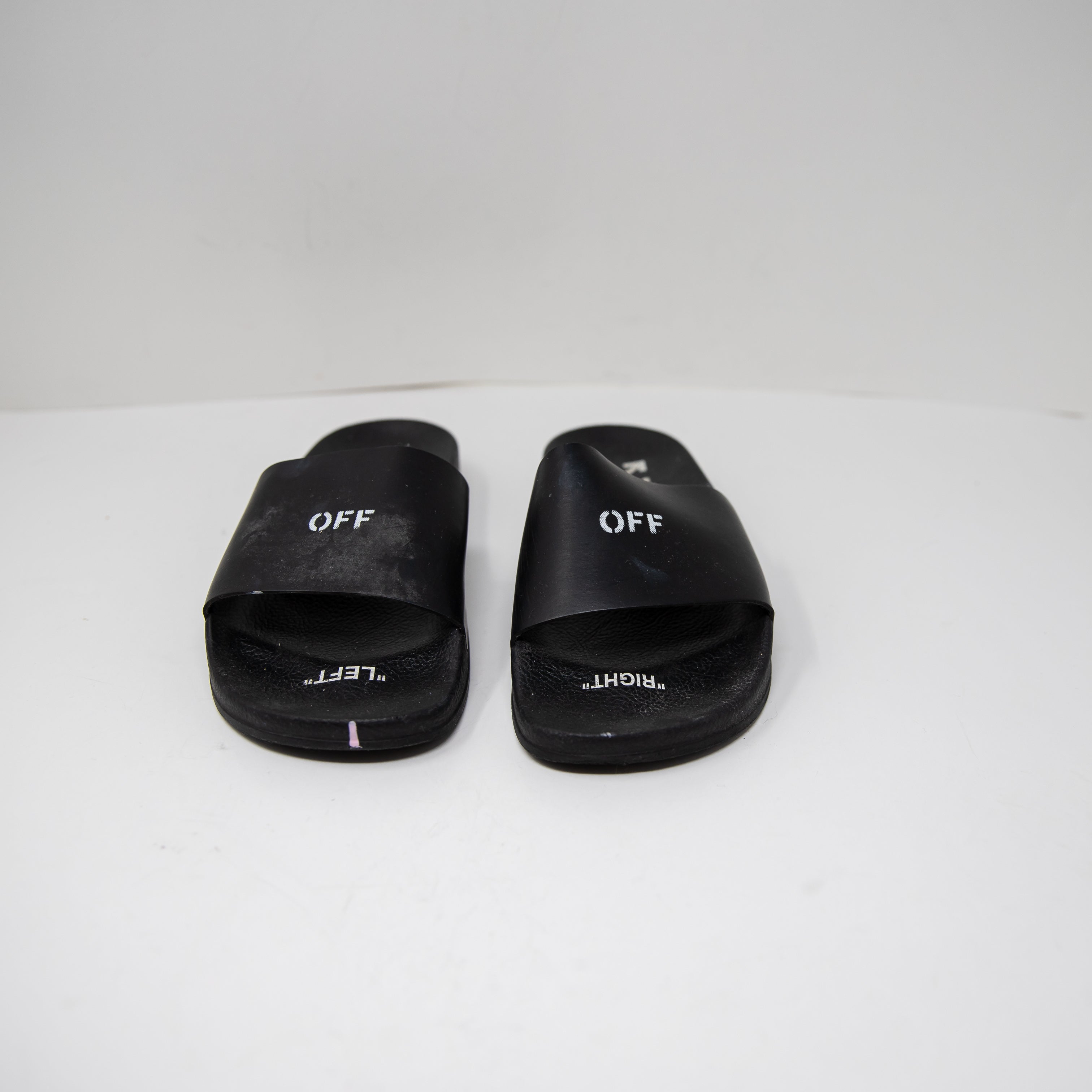 OFF-WHITE Women's Made In Italy Rubber Logo Slip On Flats Sandals Shoes Black 10