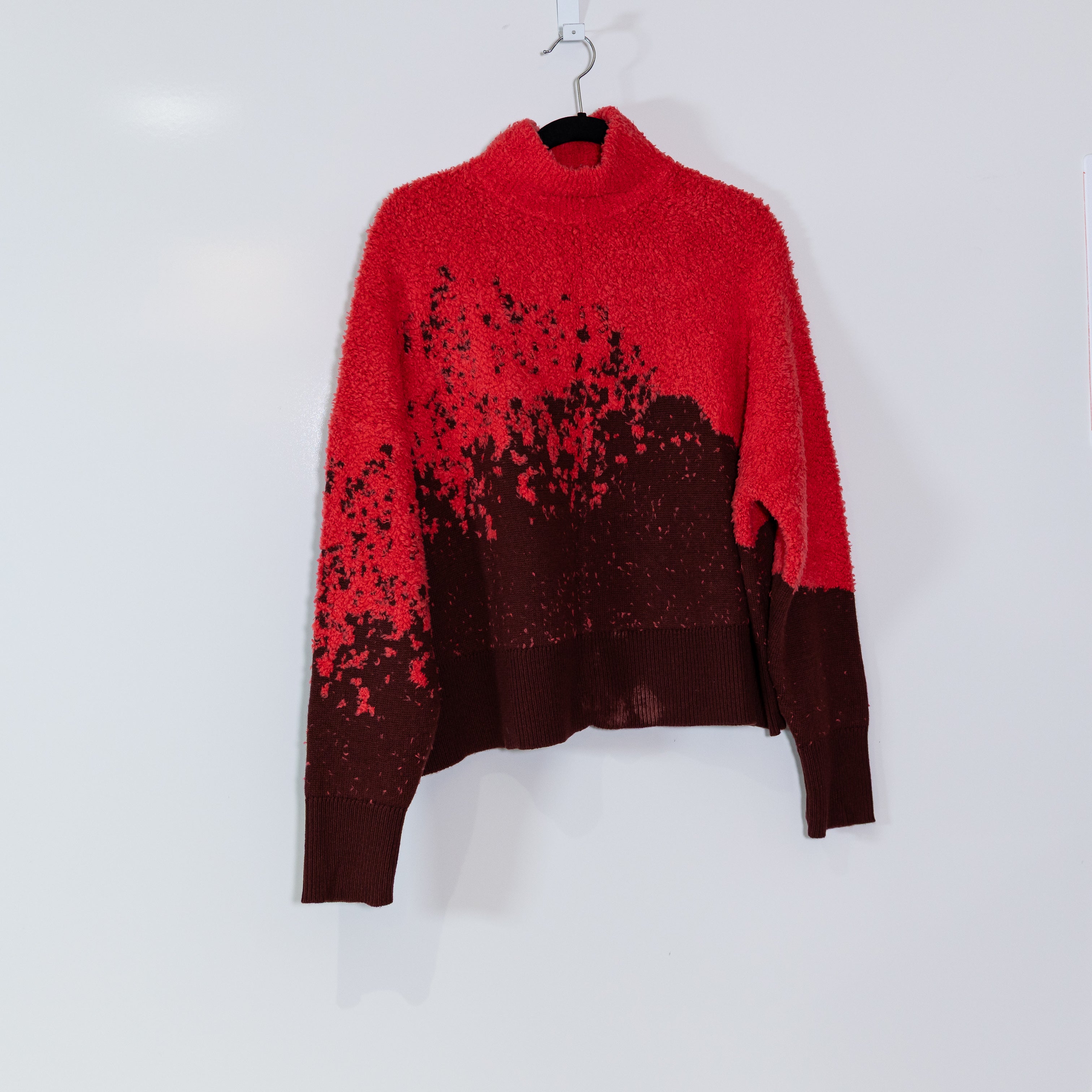 Lululemon Women's Ombre Knit Textured Turtleneck Red Merlot Carnation Sweater 8