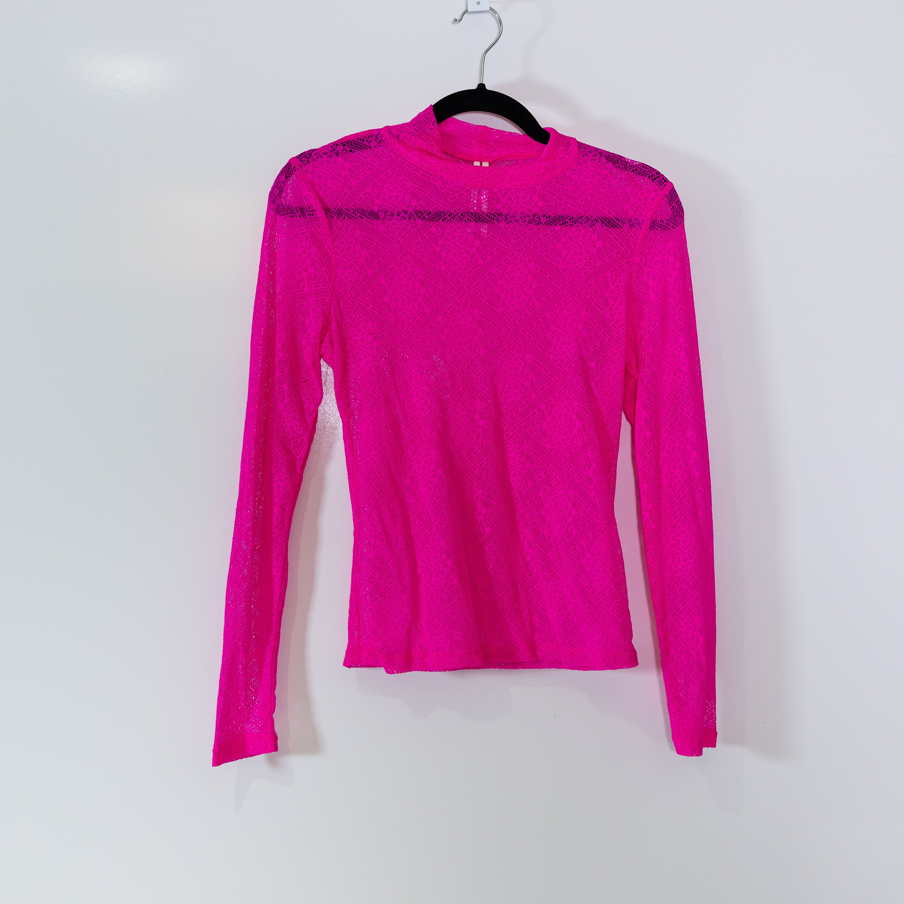 Anthropologie Women's Semi Sheer Mesh Knit Mock Neck Long Sleeve Sweater Pink S