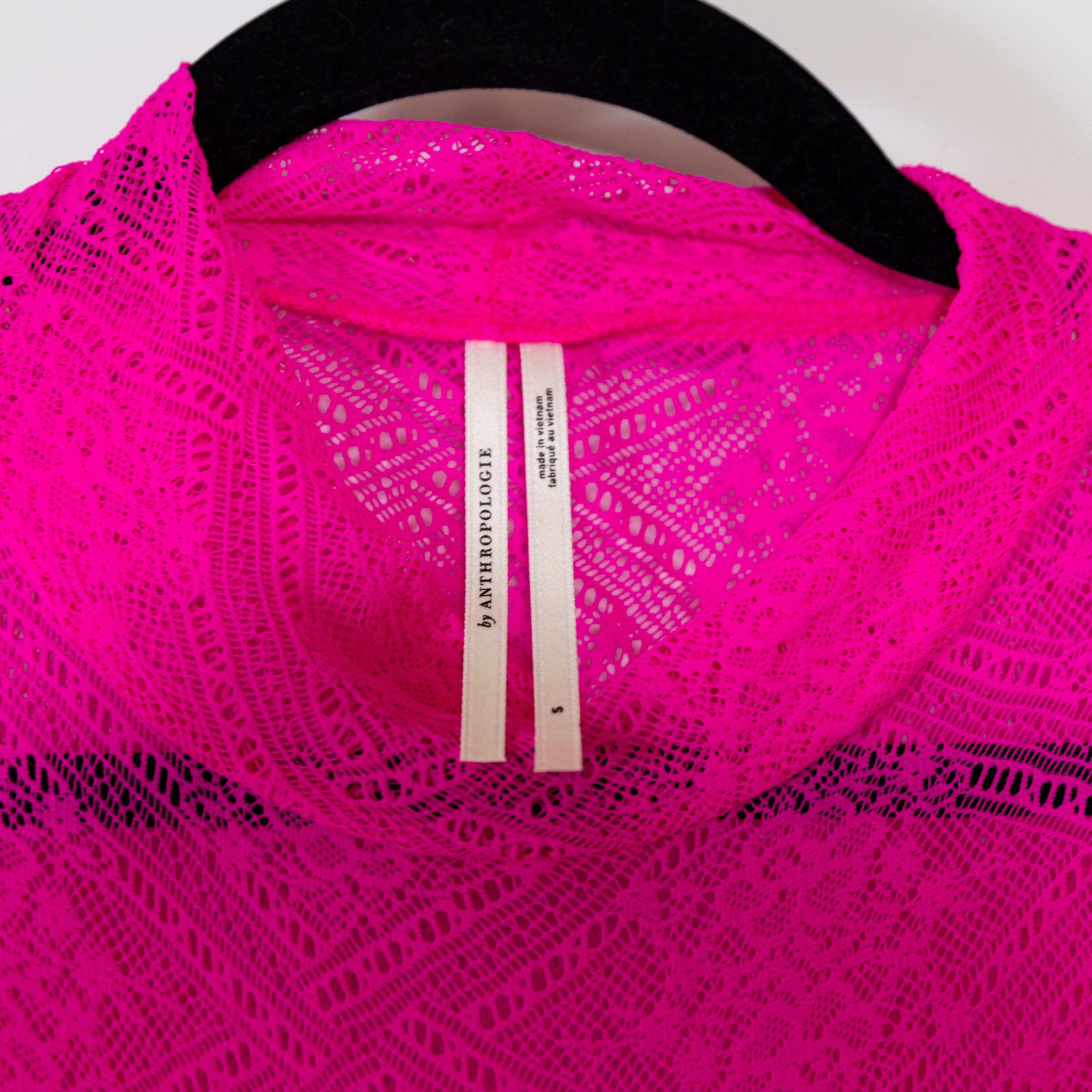 Anthropologie Women's Semi Sheer Mesh Knit Mock Neck Long Sleeve Sweater Pink S