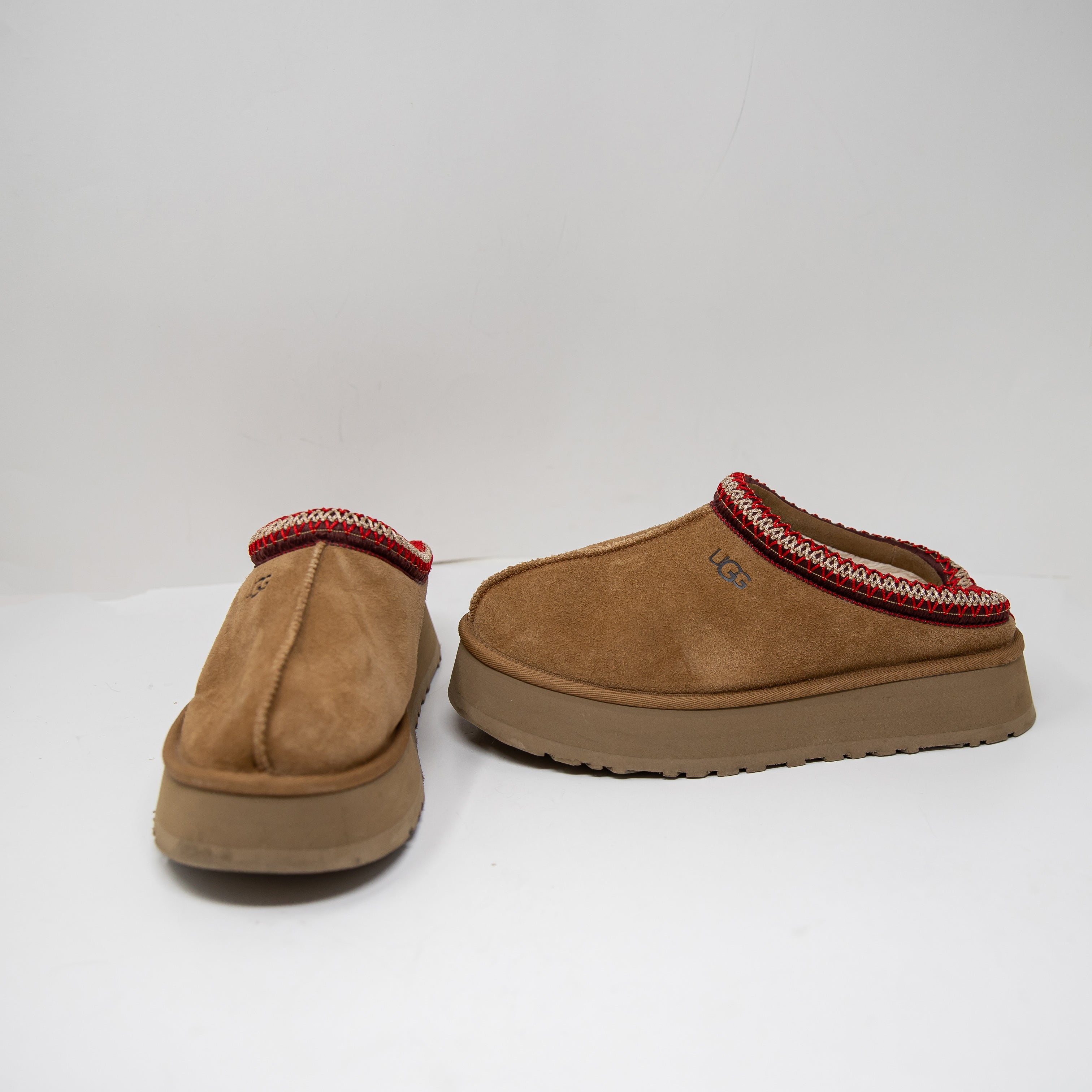 NEW Ugg Women's Tazz Platform Suede Shearling Lined Slip On Slippers Chestnut 9