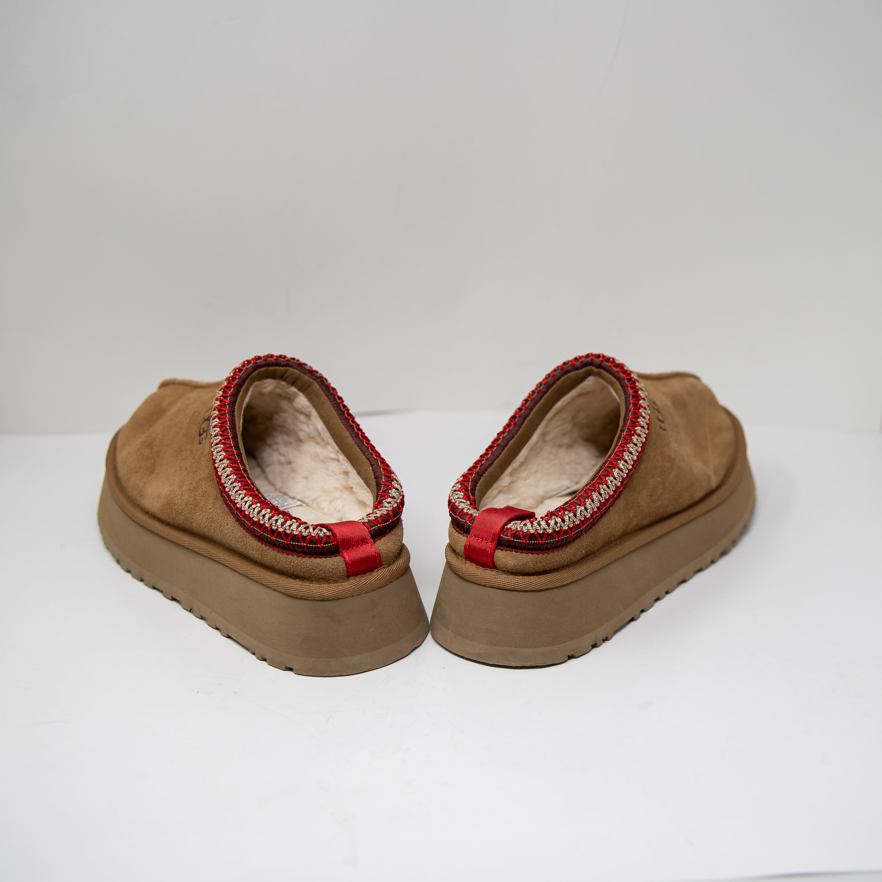 NEW Ugg Women's Tazz Platform Suede Shearling Lined Slip On Slippers Chestnut 9