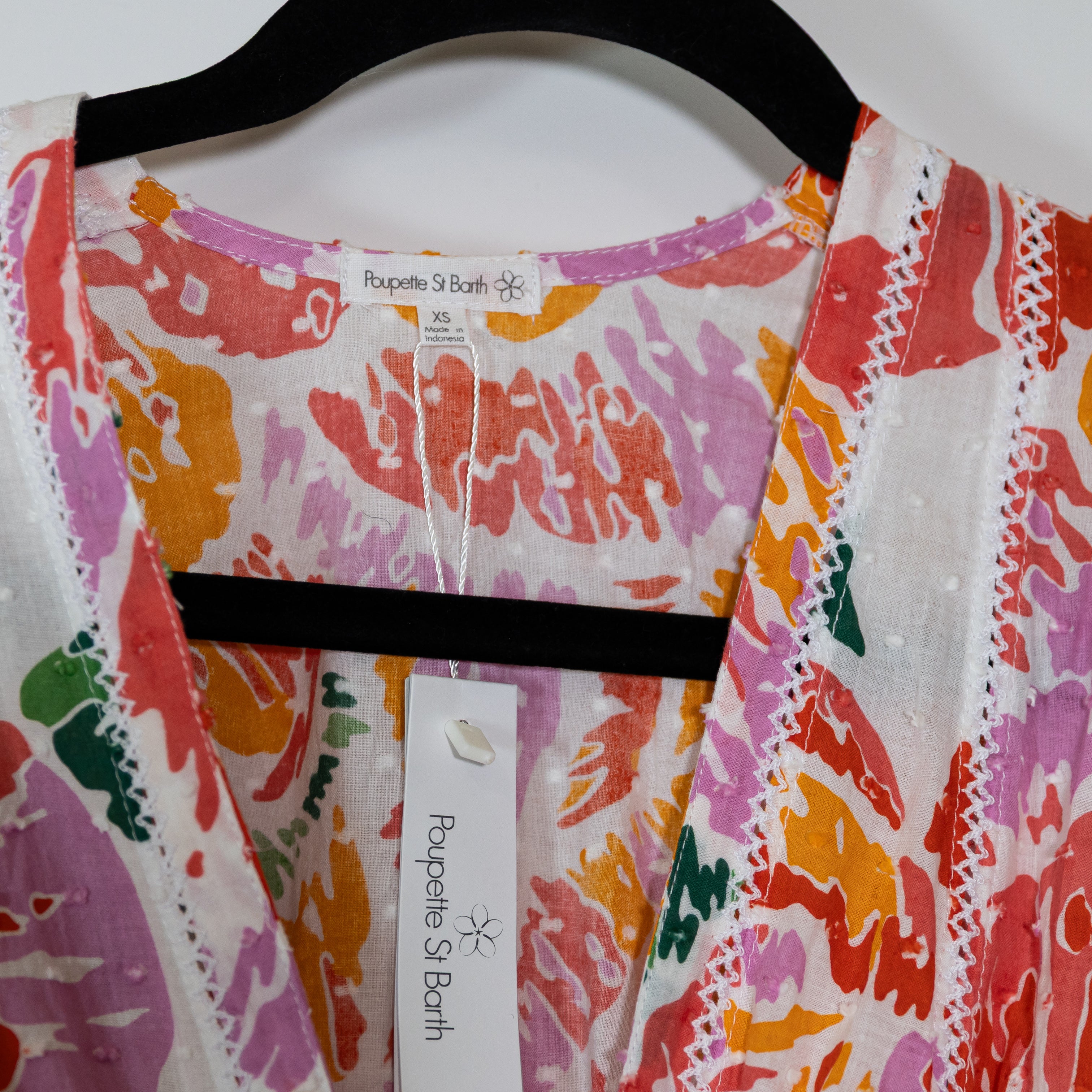 NEW Poupette St Barth Reina Tropical Orange Macro Peony Cotton Mini Dress XS