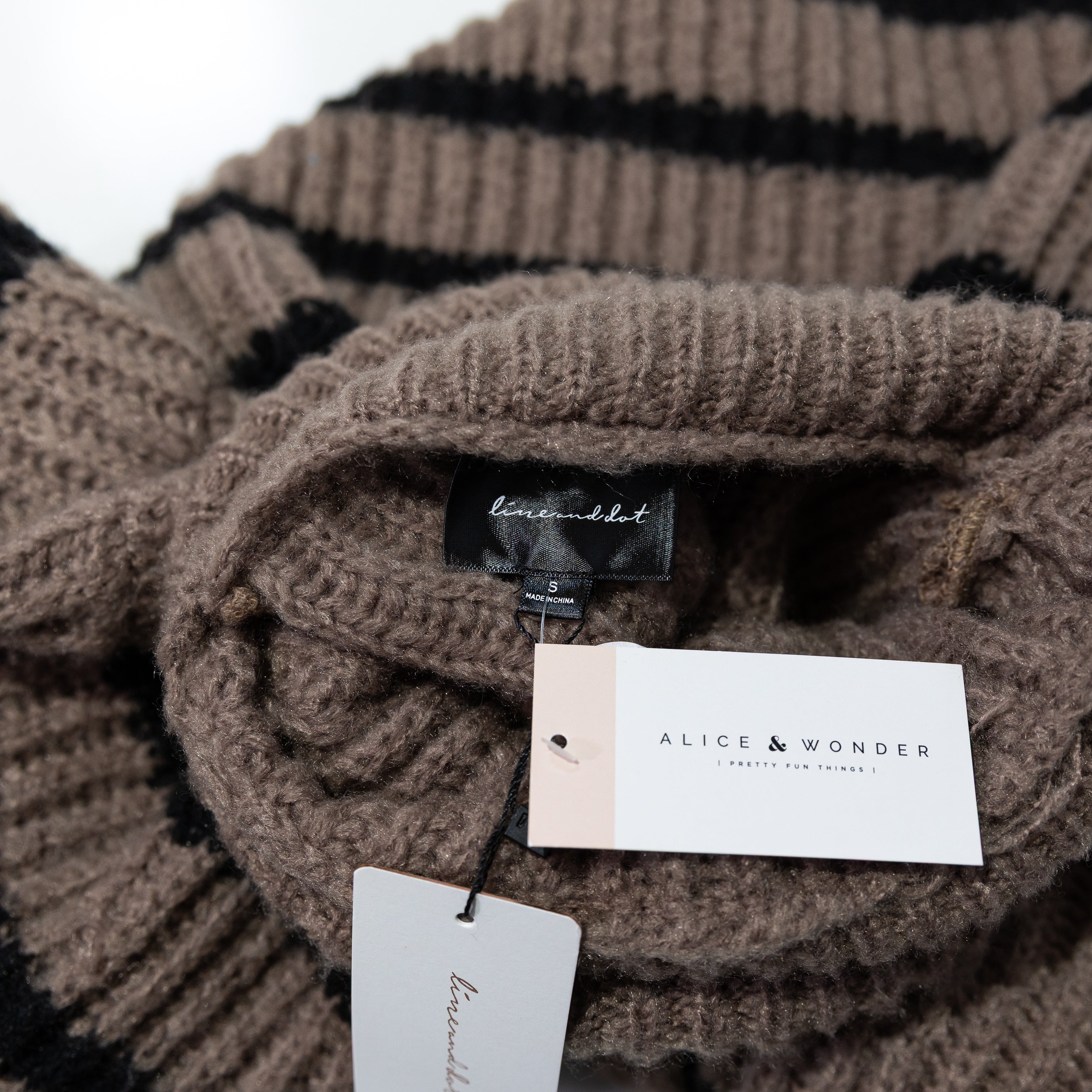 NEW Line + Dot Ariel Fuzzy Knit Oversized Pullover Turtleneck Sweater Cafe Black