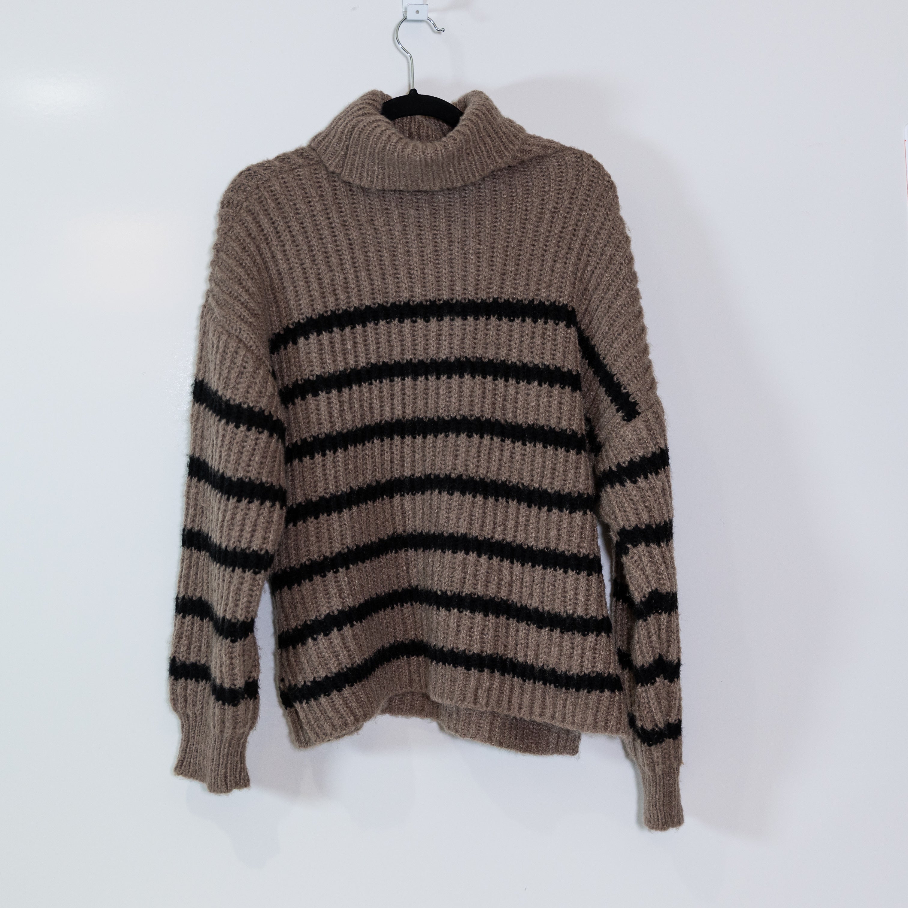 NEW Line + Dot Ariel Fuzzy Knit Oversized Pullover Turtleneck Sweater Cafe Black