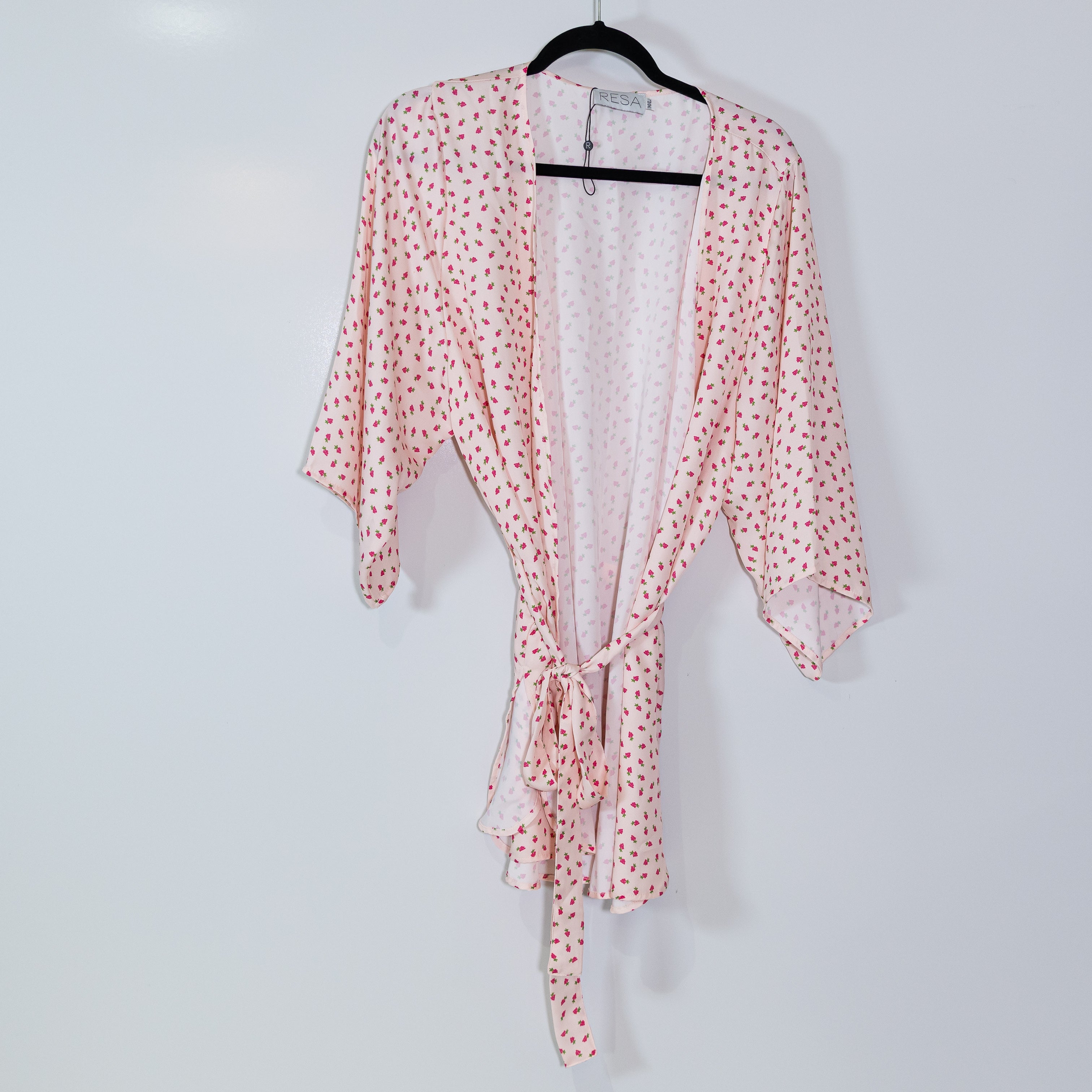 Resa Micro Floral Flower Print Pattern Wrap Front Belted Blouse Shirt Top M/L