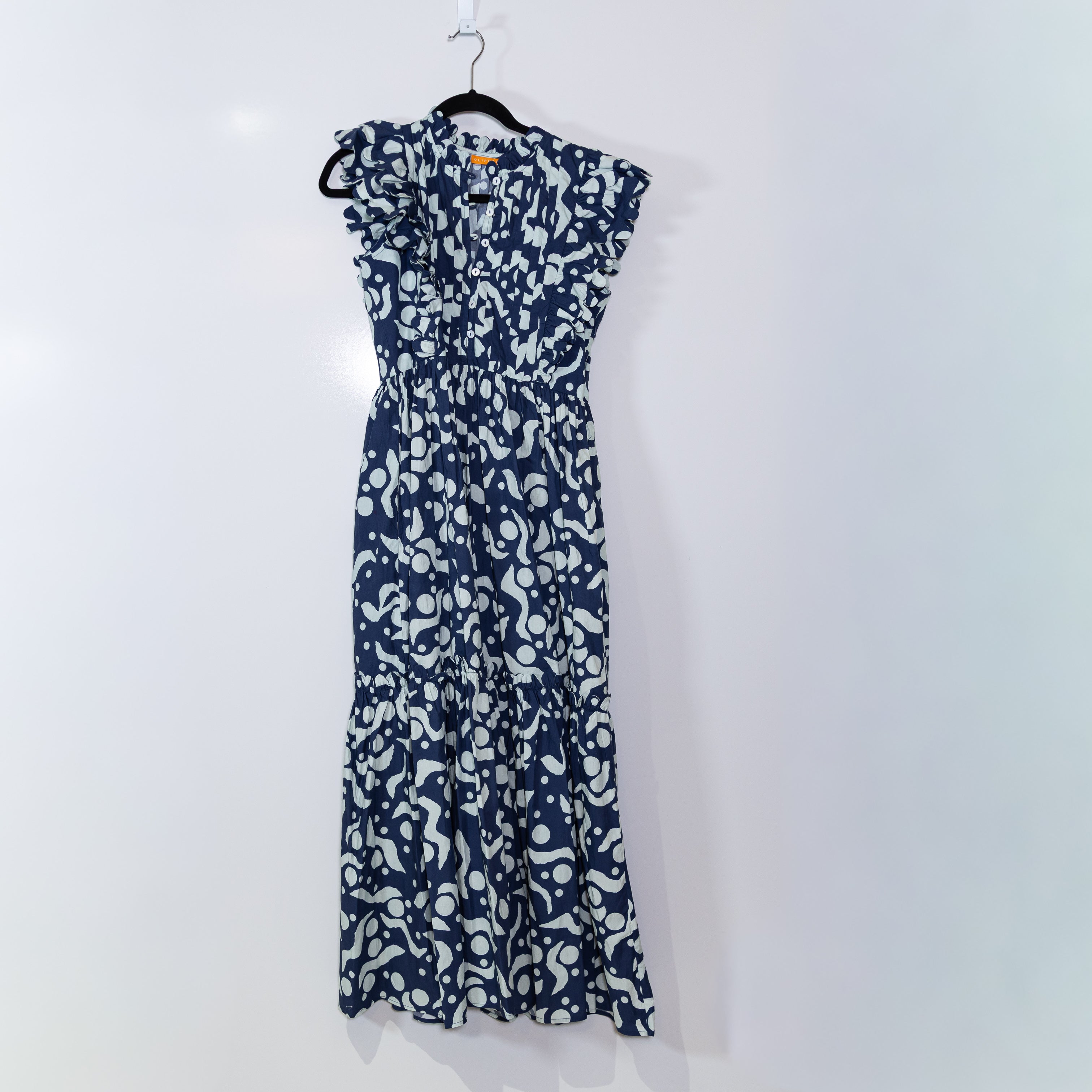 Oliphant Women's Scallop Pintuck Cotton Tiered Pullover Maxi Dress Acadia Navy
