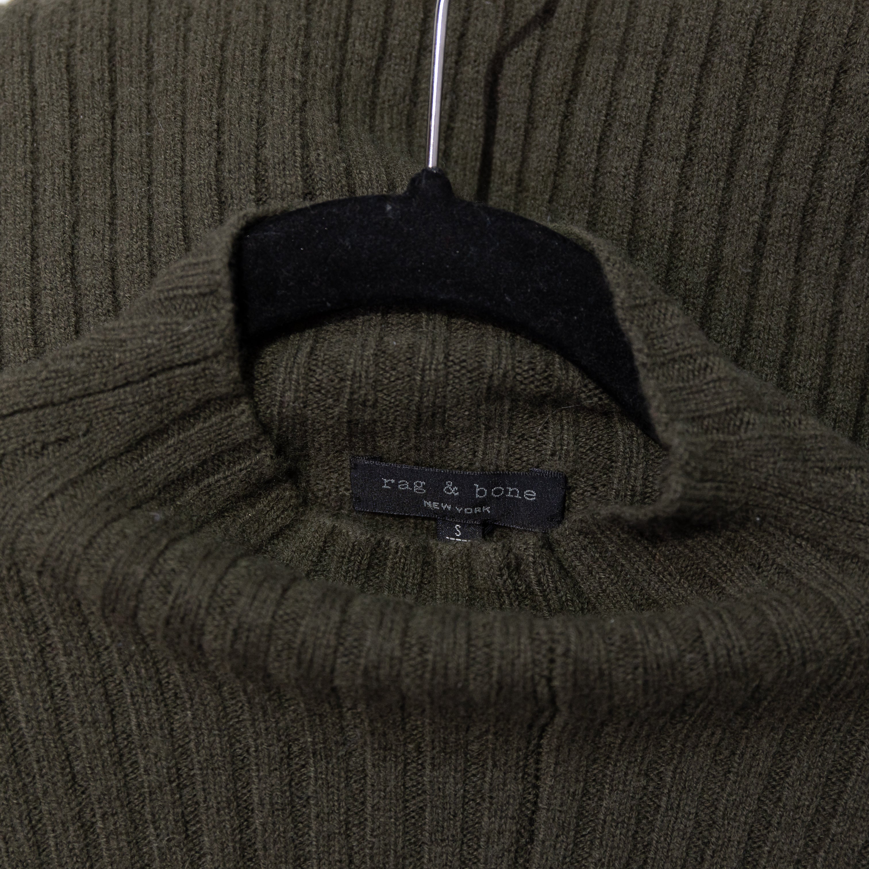 Rag & Bone Dale Merino Wool Knit Stretch Silk Trim Mock Neck Sweater Olive Small
