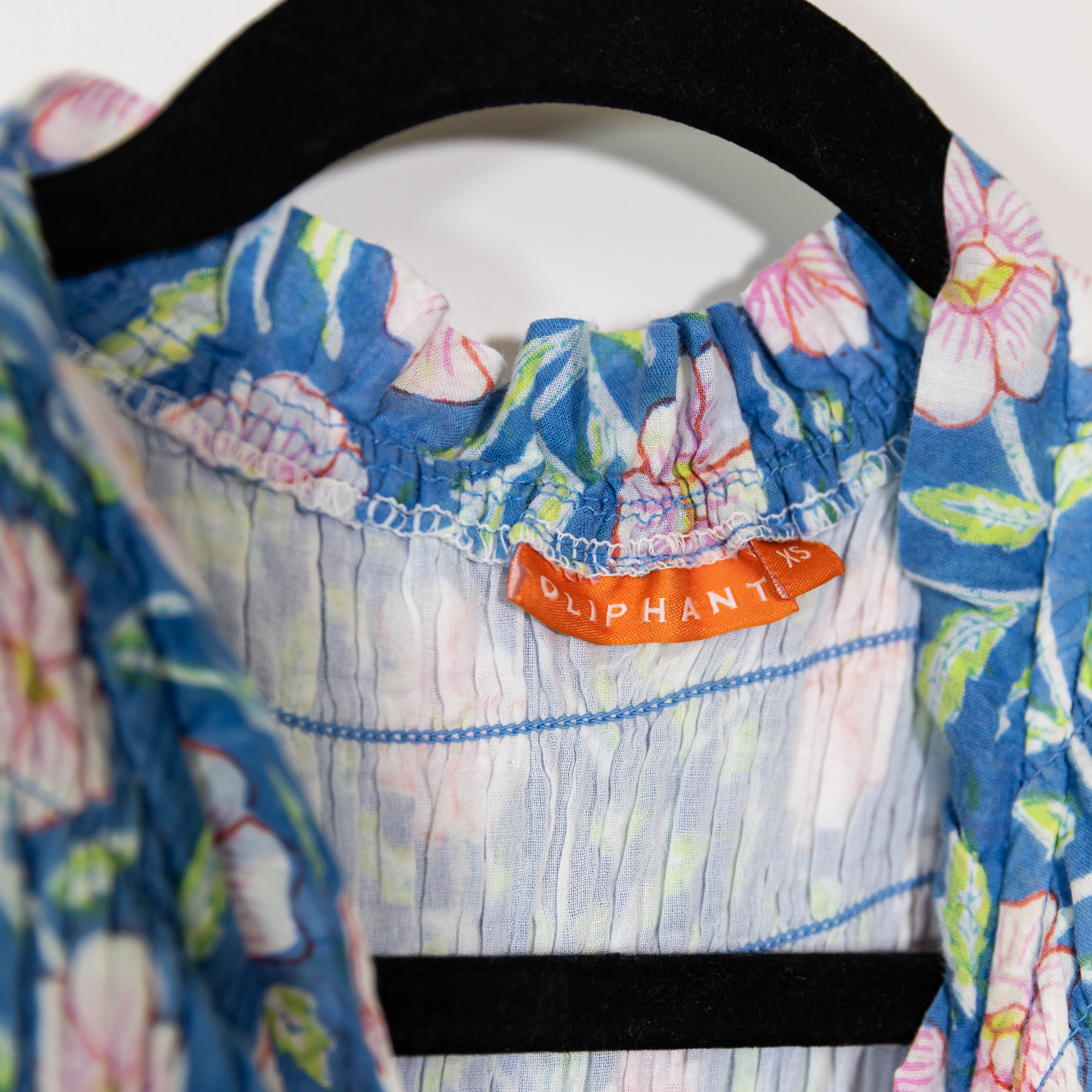 Oliphant Sleeveless Smocked Stretch Bodice Blue Pink Floral Maxi Dress XS