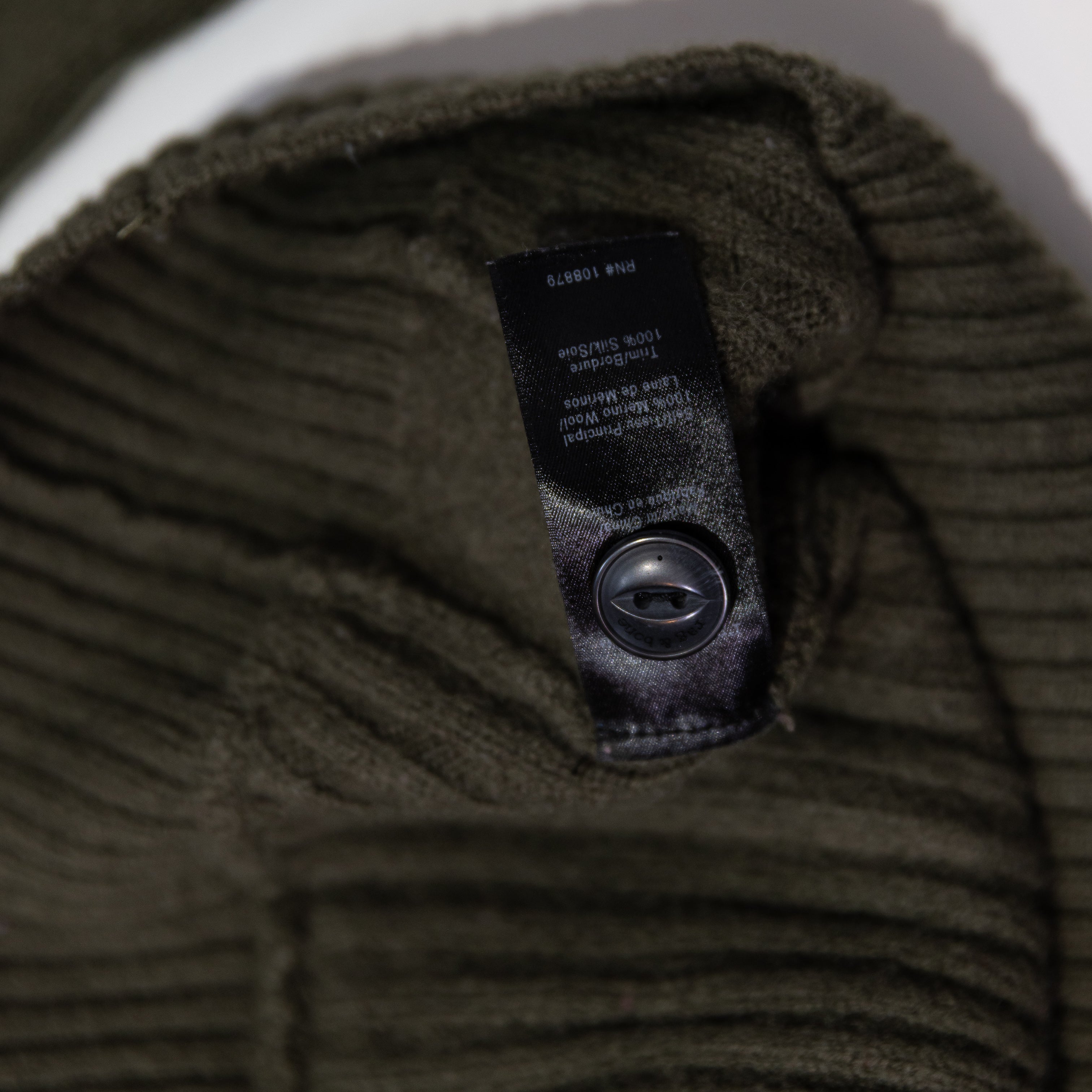 Rag & Bone Dale Merino Wool Knit Stretch Silk Trim Mock Neck Sweater Olive Small