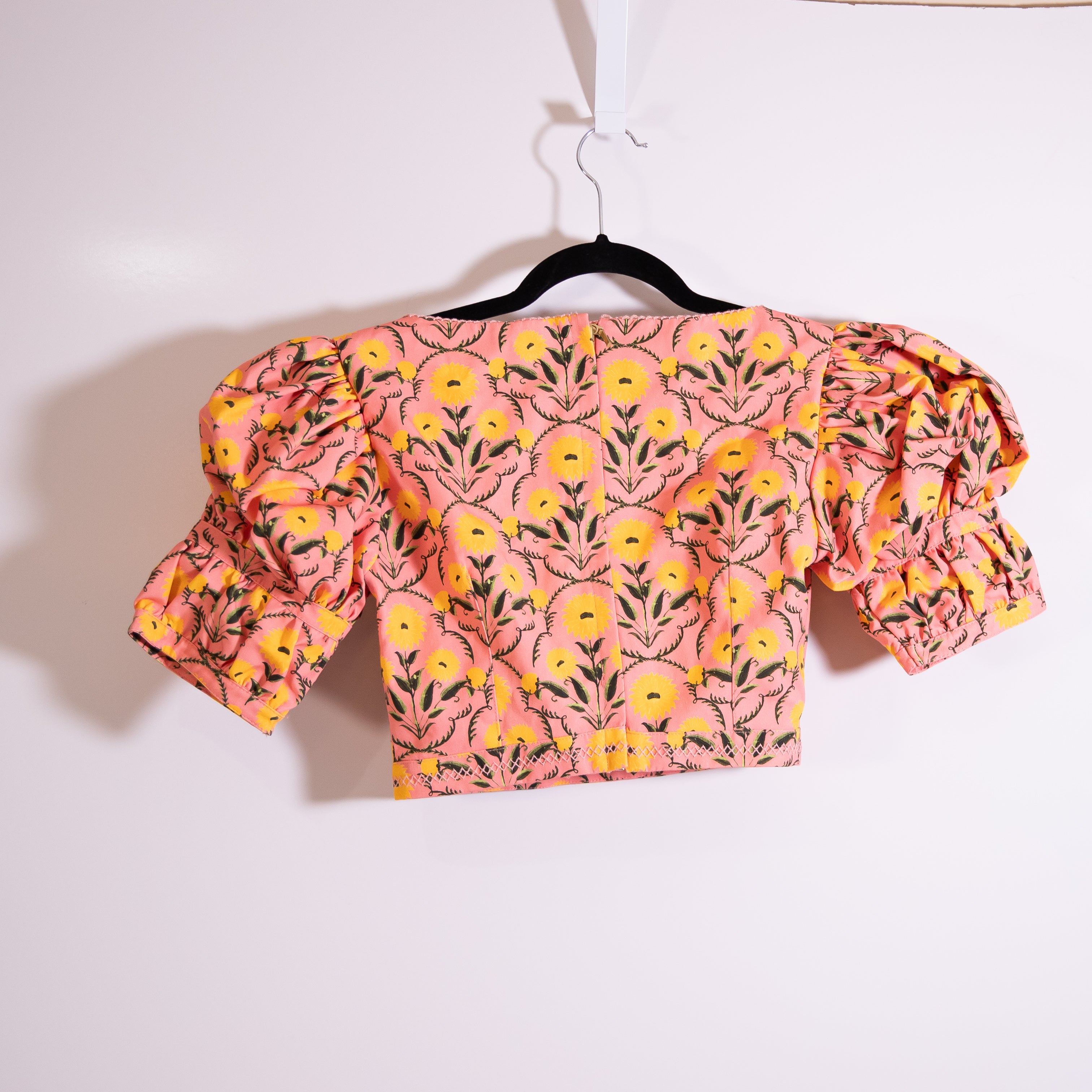 NEW Agua Bendita Bambu Agua Cotton Poplin Puff Sleeve Crop Top Blouse Multicolor