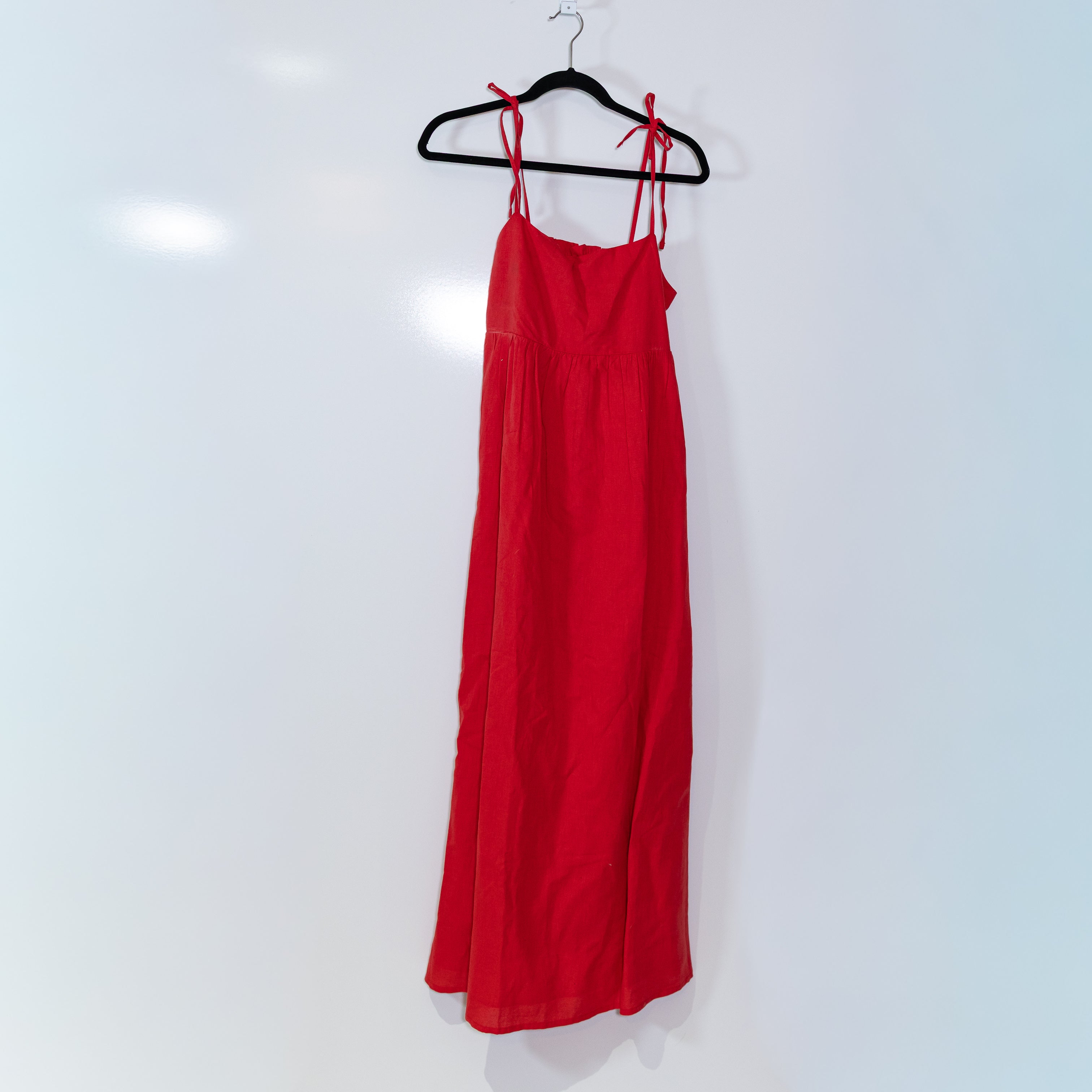 NEW Beach Riot Valory Linen Square Neck Tie Shoulder Pullover Maxi Dress Red M