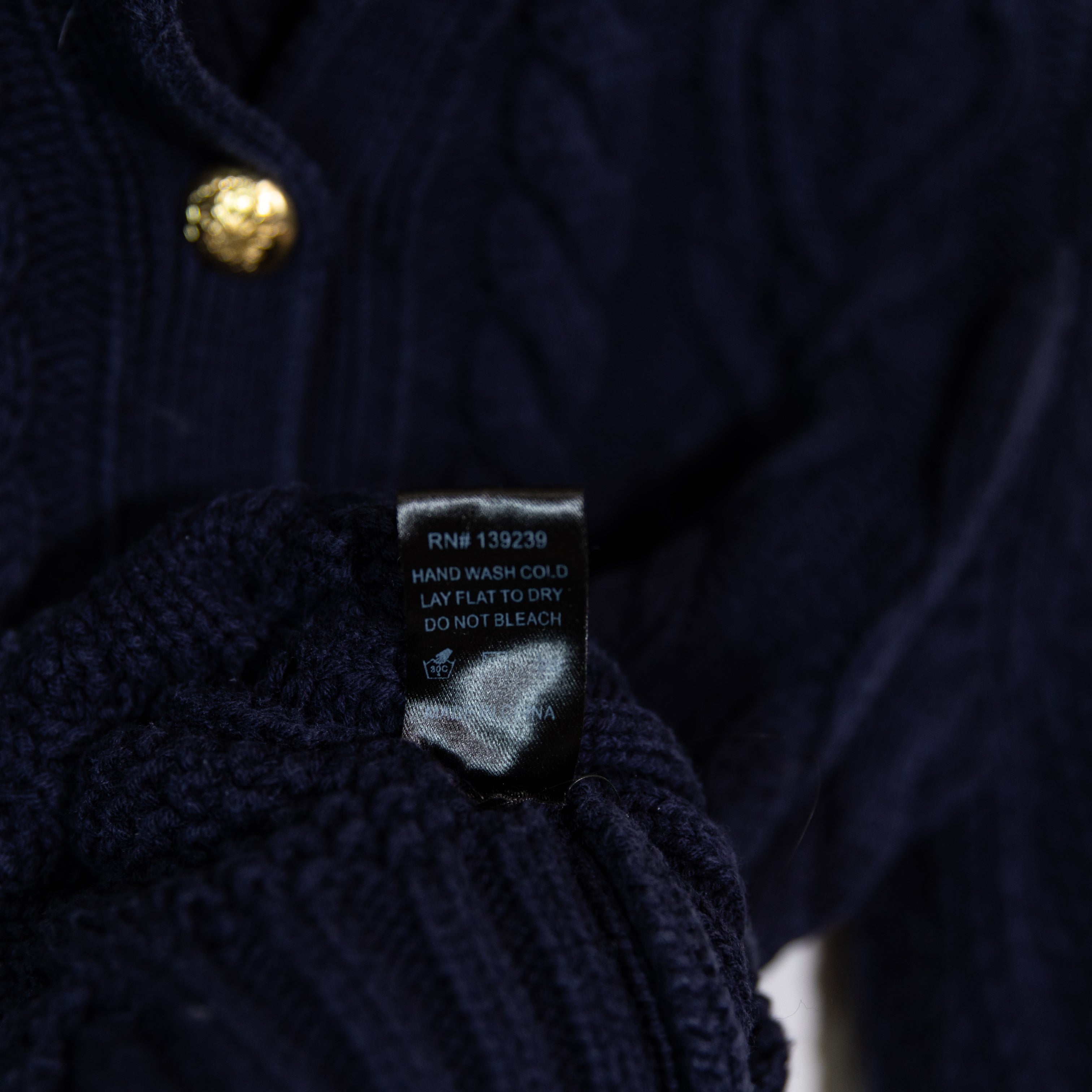 Tuckernuck Colette Cotton Blend Cable Knit Button Front Cardigan Navy Blue XS