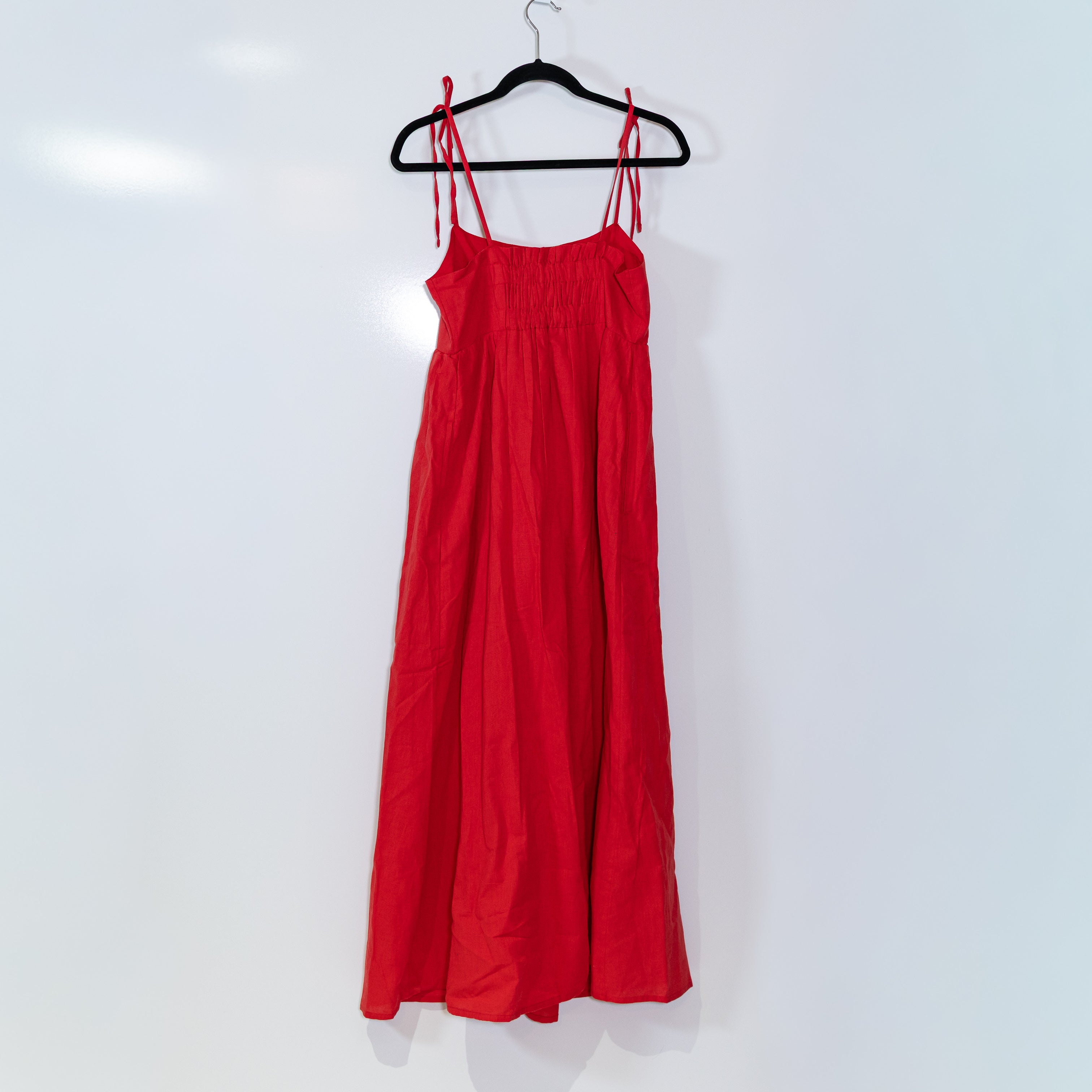 NEW Beach Riot Valory Linen Square Neck Tie Shoulder Pullover Maxi Dress Red M