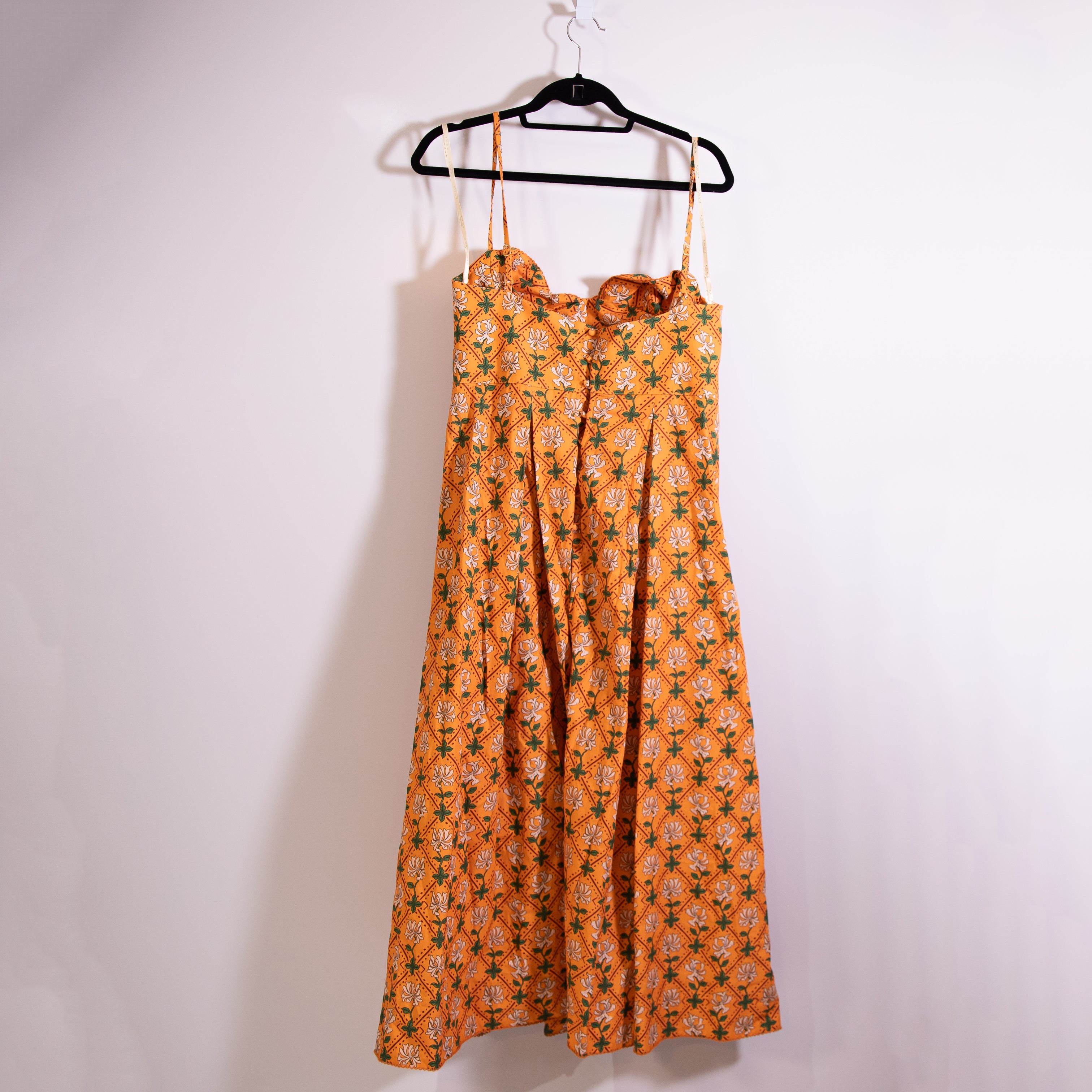 NEW Agua Bendita Mambo Cotton Poplin Multi Color Print Midi Dress Orange Multi L