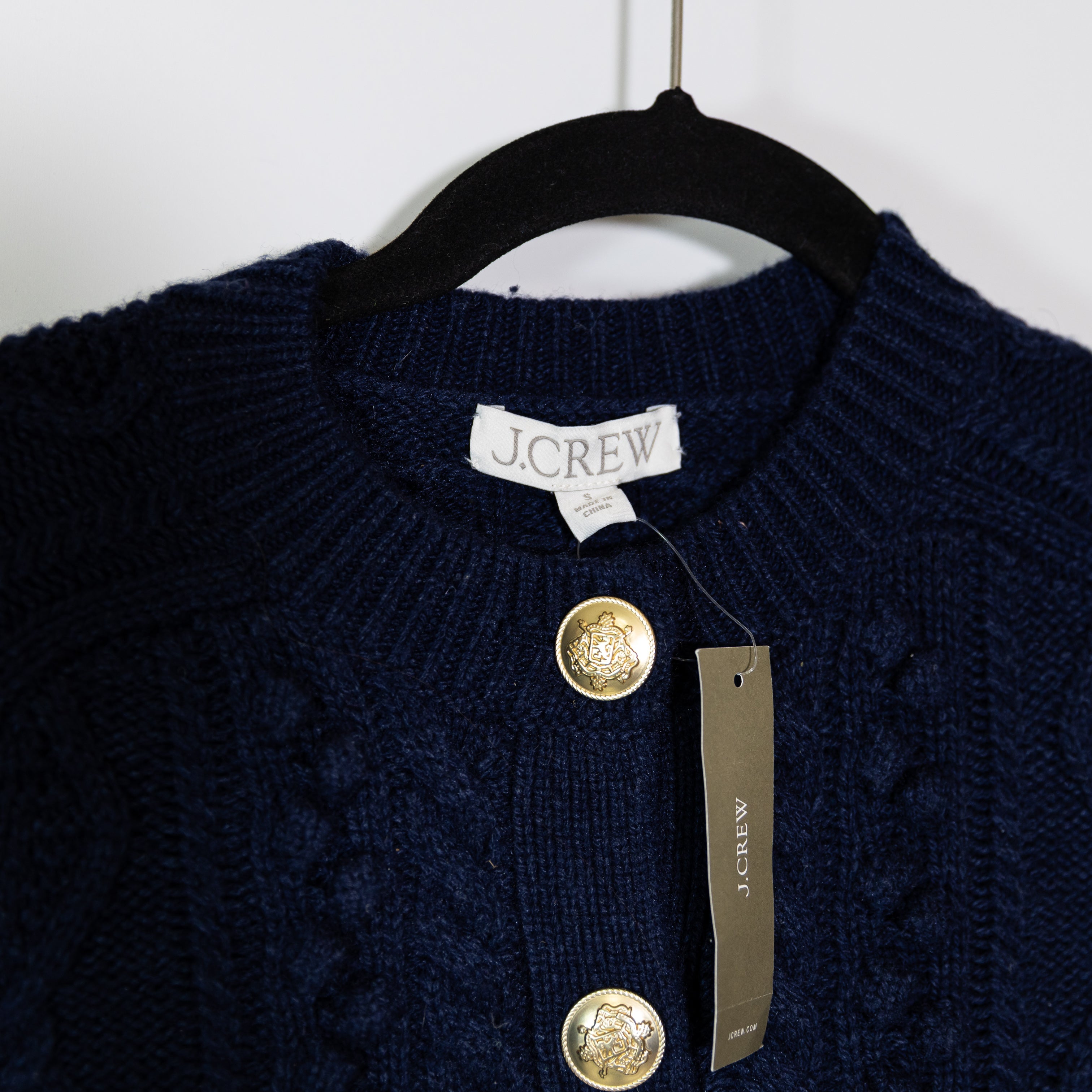 NEW J. Crew Wool Blend Cable Knit Collarless Cardigan Sweater Navy Blue Small