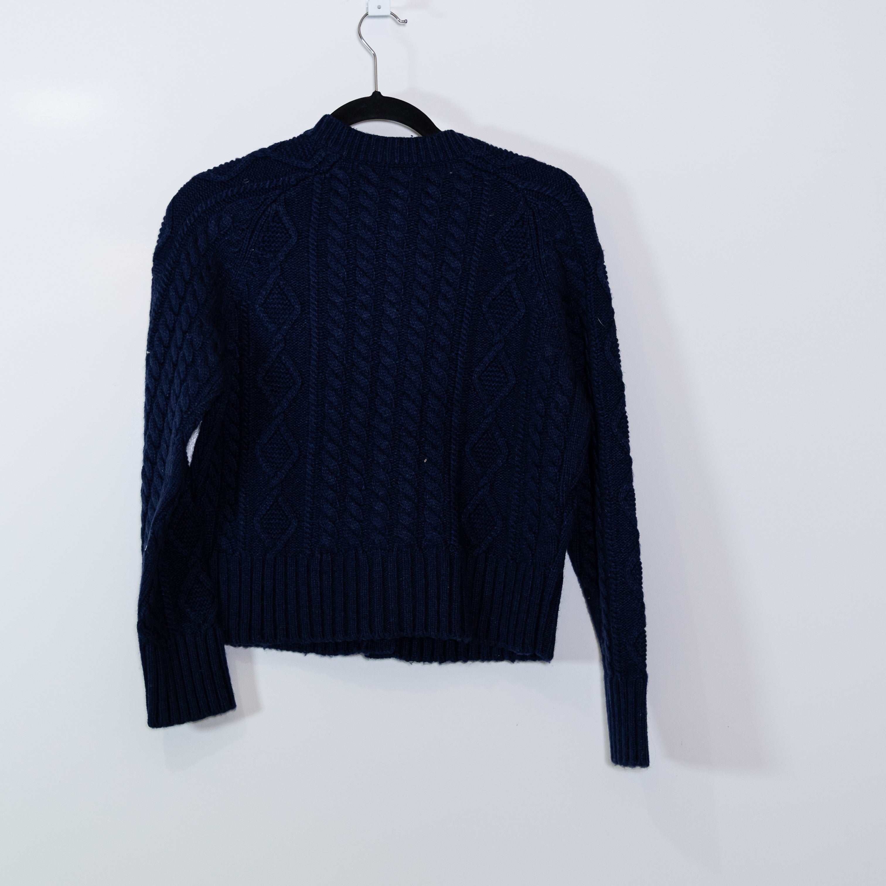 NEW J. Crew Wool Blend Cable Knit Collarless Cardigan Sweater Navy Blue Small